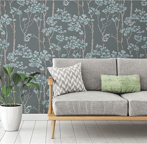 Miniatura 8 de RoomMates RMK12344PLW Birch Grove - Papel tapiz para despegar y pegar, azul, marrón, gris