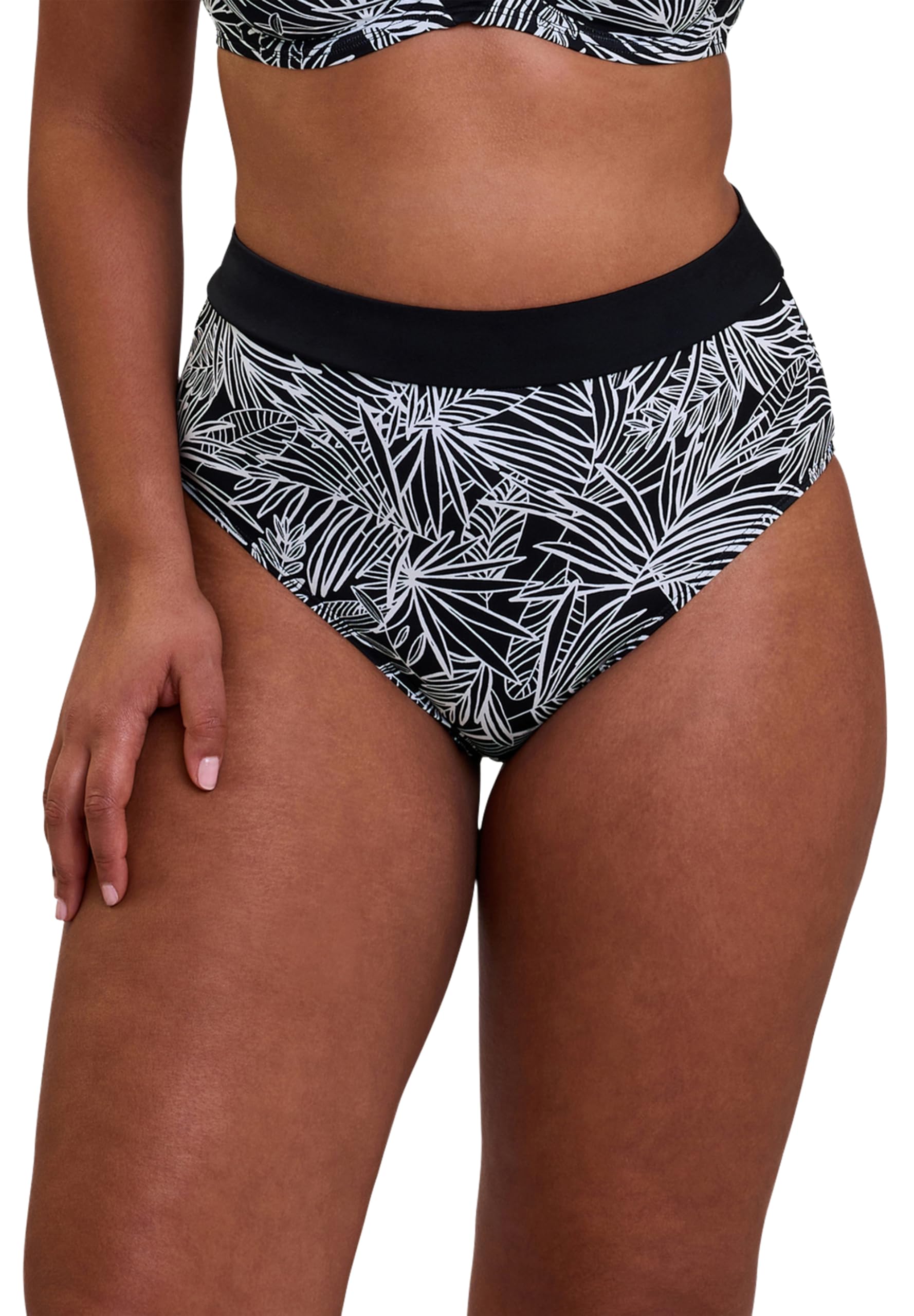 Sans Complexe Swim Trunks High Waisted Seychelles Black, Graphic Palm Tree Print, 44-46
