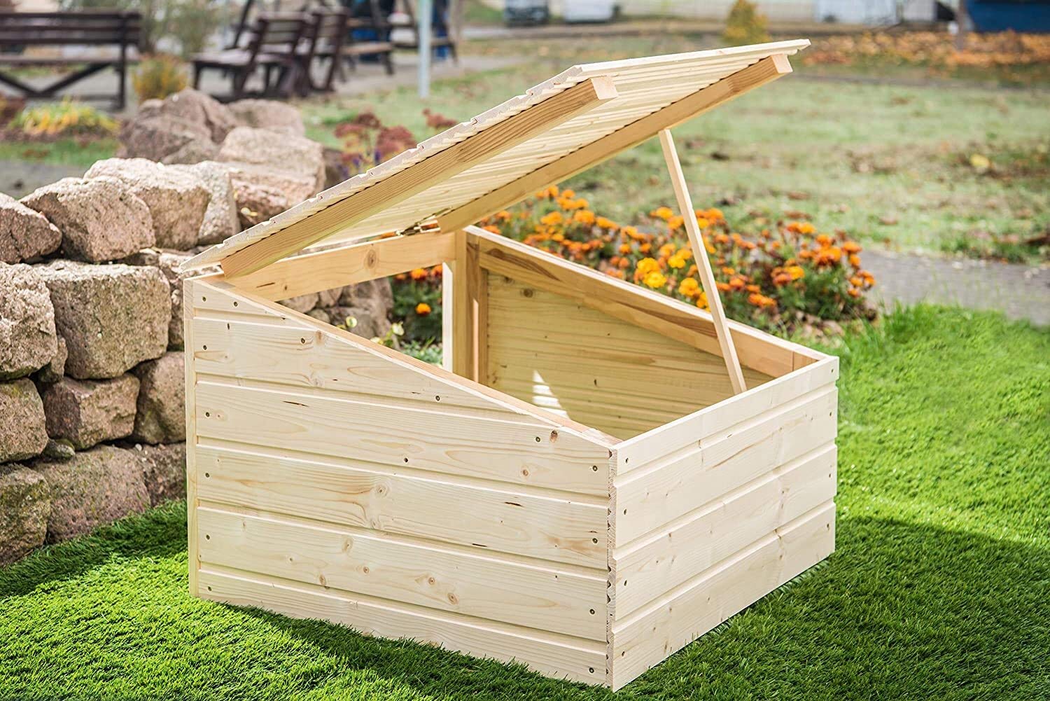 Garage Pour Robot Tondeuse En Bois - 69x69x42cm - Protection Intempéries - Made In Germany