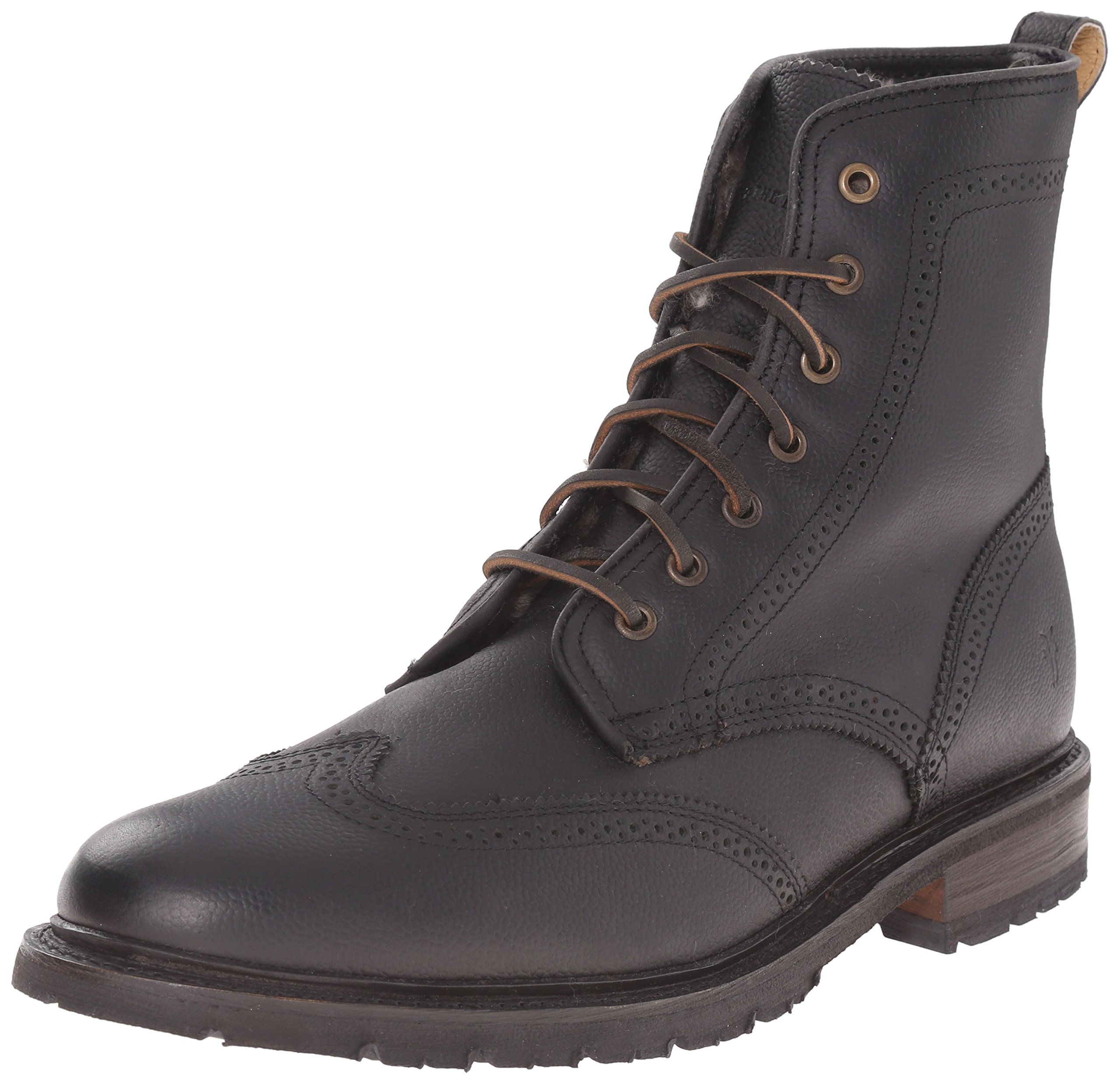 Frye Men\'s 9 James Wingtip Lug Sole Black Leather Boots James Lug Wingtip Shearling Boot // Dark Brown (US: 11  main image 3