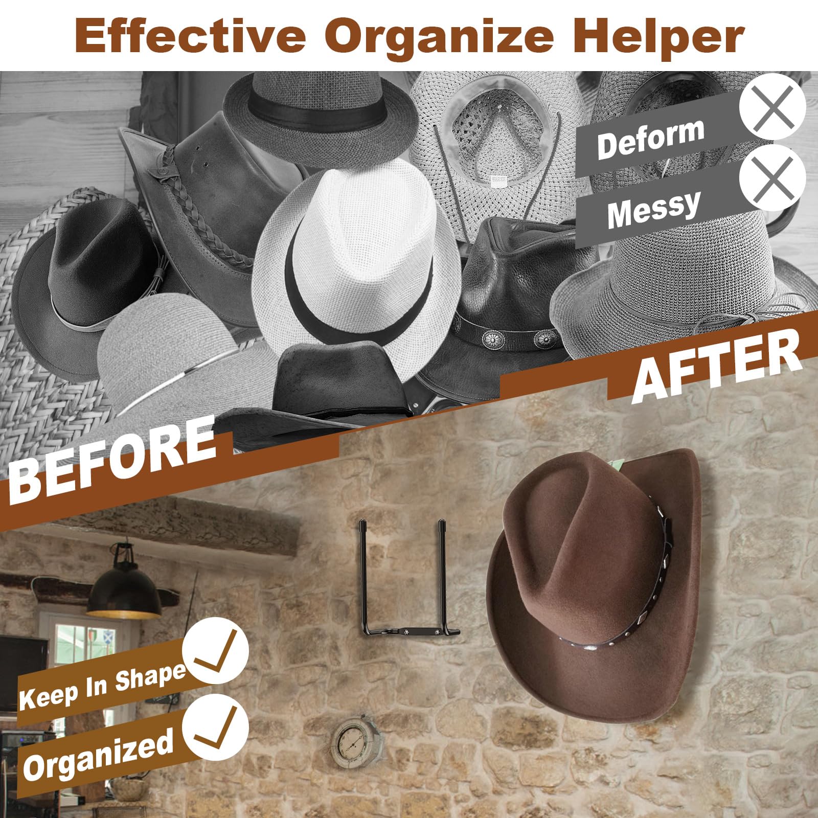 Fikoksol - Juego de 4 soportes para sombreros de vaquero para colgar sombreros de paja de ala ancha occidental - Adhesivo de pared para armario de pared