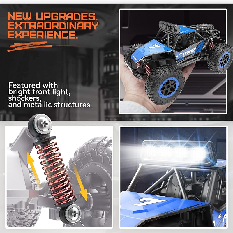 BEZGAR TB201 RC Cars-1:20 Escala Control Remoto auto-2WD Alta Velocidad 20 Km/h Juguete Eléctrico Vehículo Todoterreno Monster Truck Crawler con Faro LED y Batería Recargable para Niños Niñas de 8-12 Años