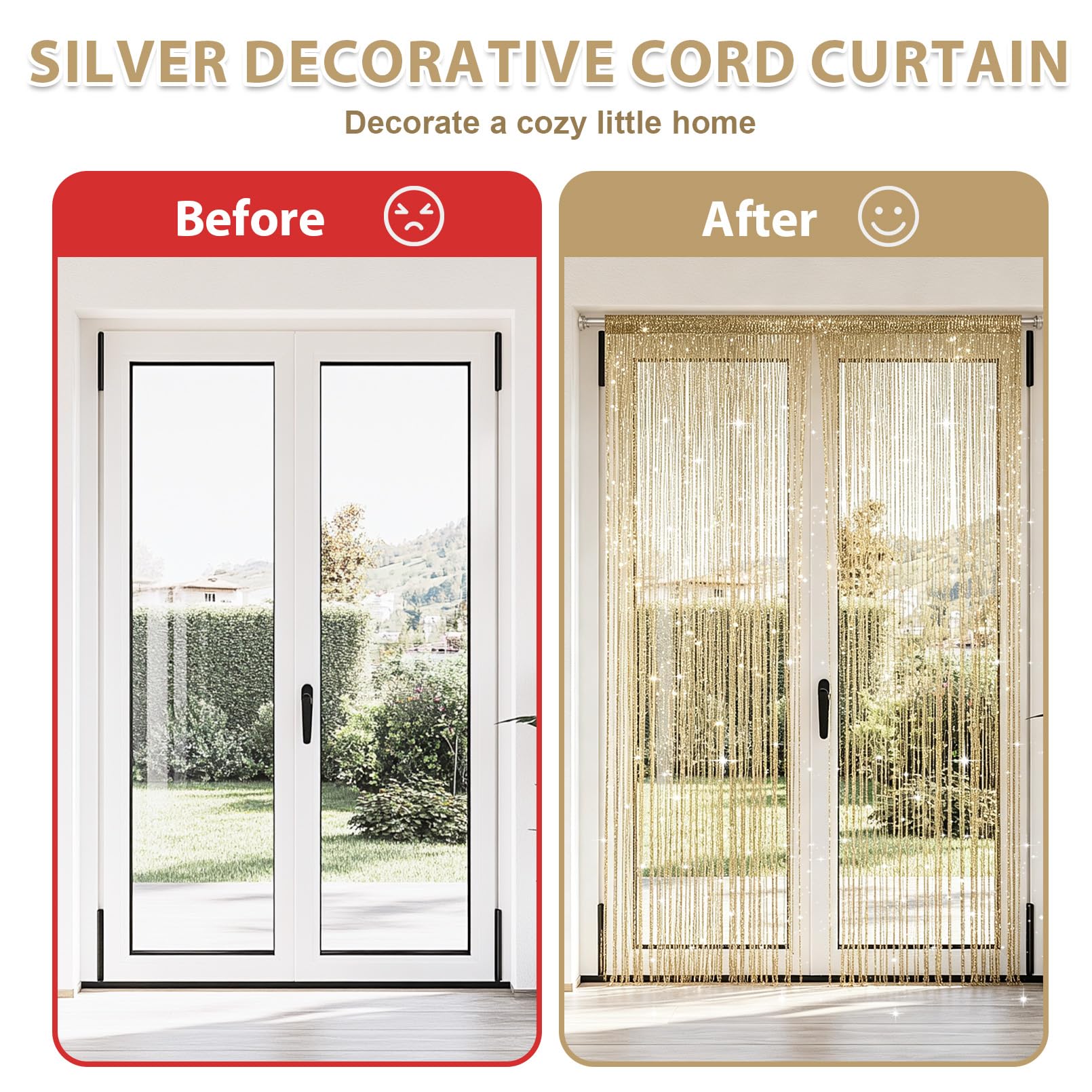 Set di 4 tende a fili glitterate da 100 x 200 cm, tenda per porta e divisorio in perle, per matrimoni, bar e balconi, protezione dagli insetti e decorazione in una (champagne)