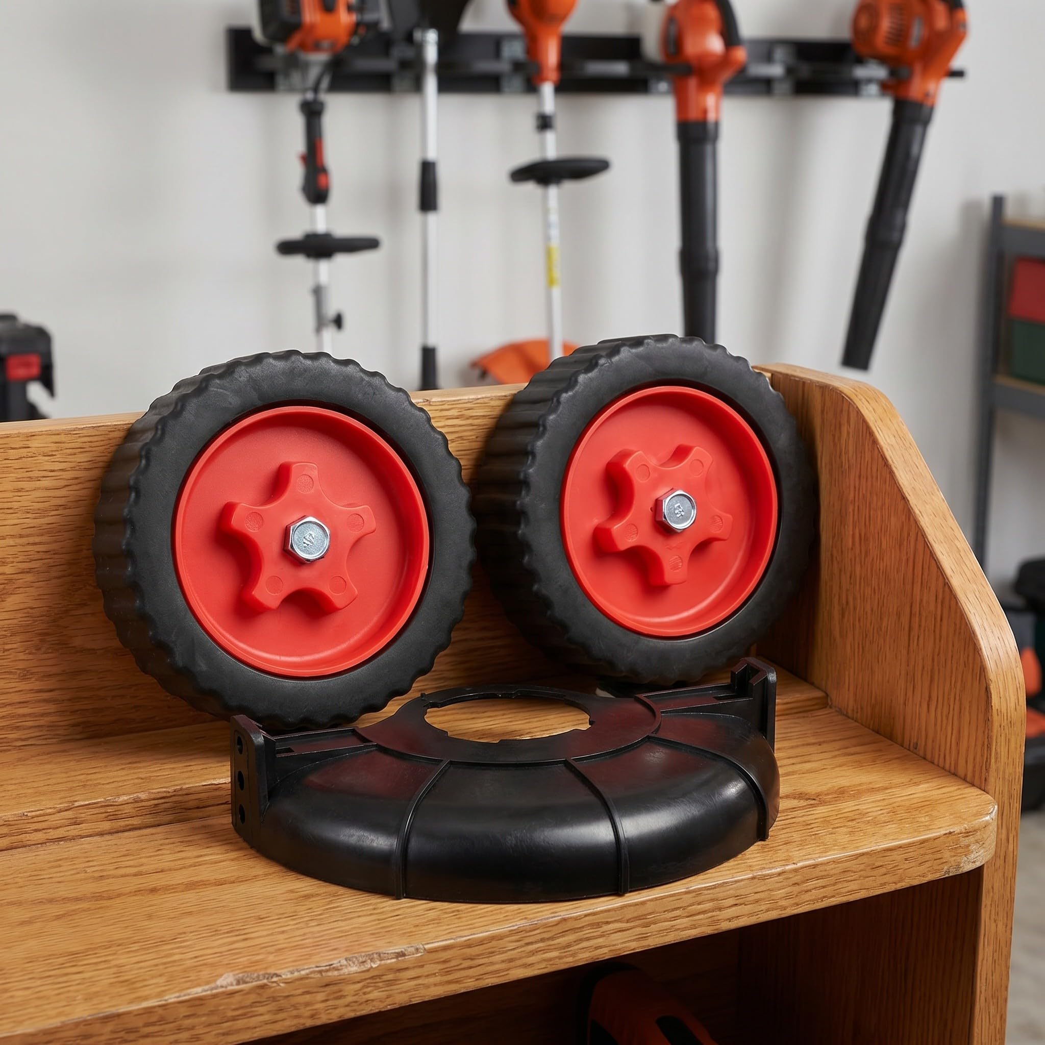 Lurrose 2 Ruedas auxiliares para cortacésped: Ruedas de Soporte extraíbles para desbrozadora, Accesorio Ajustable para desbrozadora para terrenos Inclinados y césped Irregular.