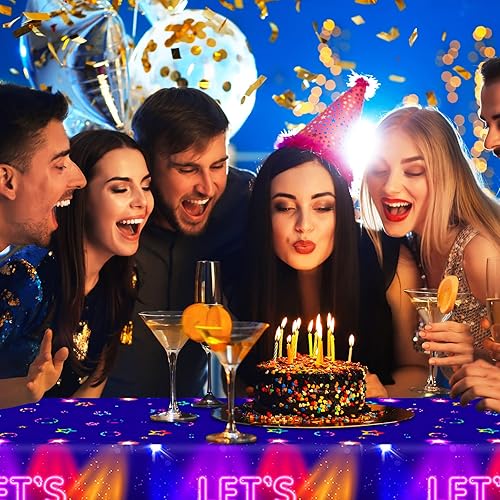 Miniatura 5 de Mantel brillante de 86 x 51 pulgadas, mantel desechable que brilla en la oscuridad, para fiestas temáticas de neón, suministros de fiesta con luz