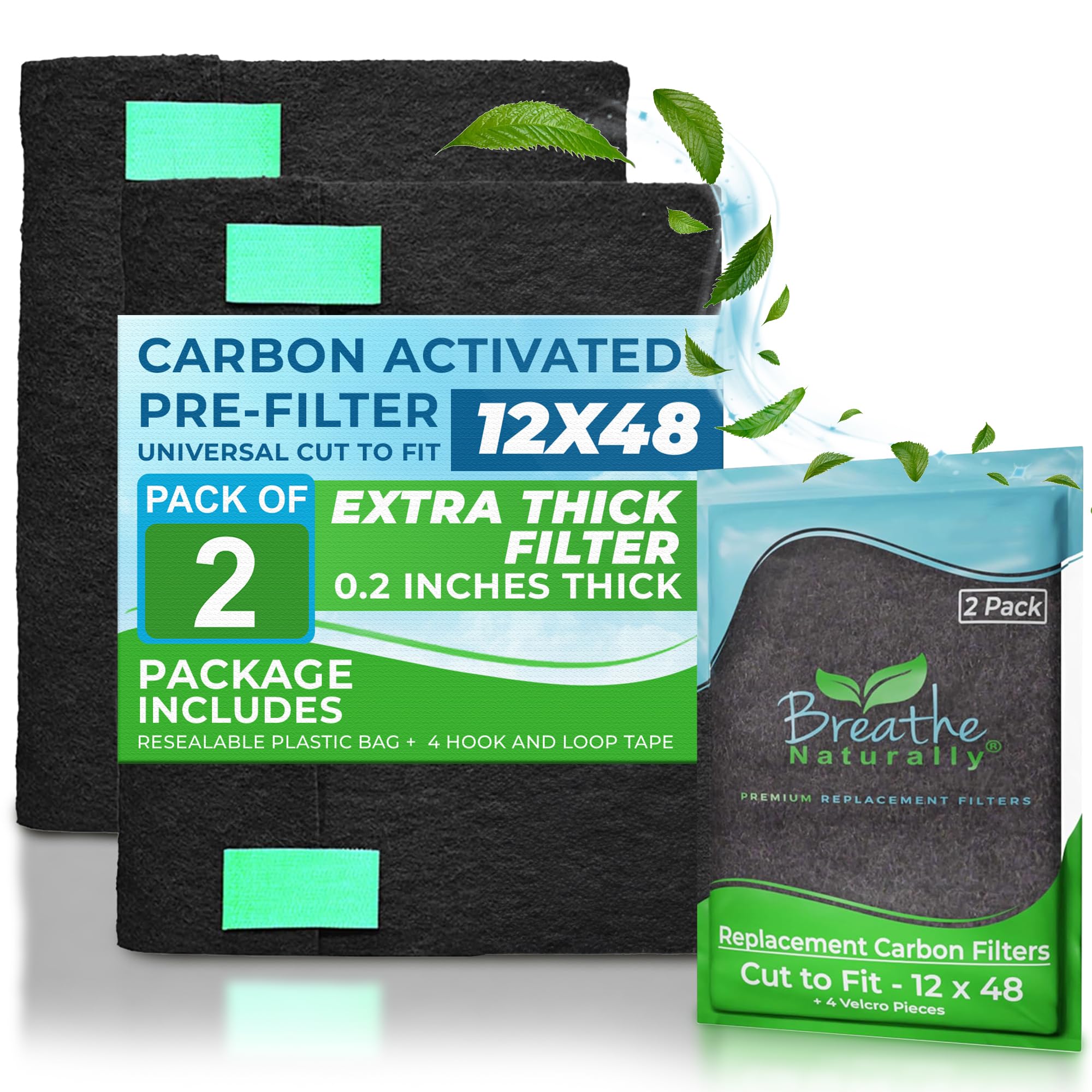 Breathe Naturally Universal 12x48 Cut-to-Fit Activated Carbon Filter (2 Pack) Charcoal Air Filter Sheet for Air Purifiers