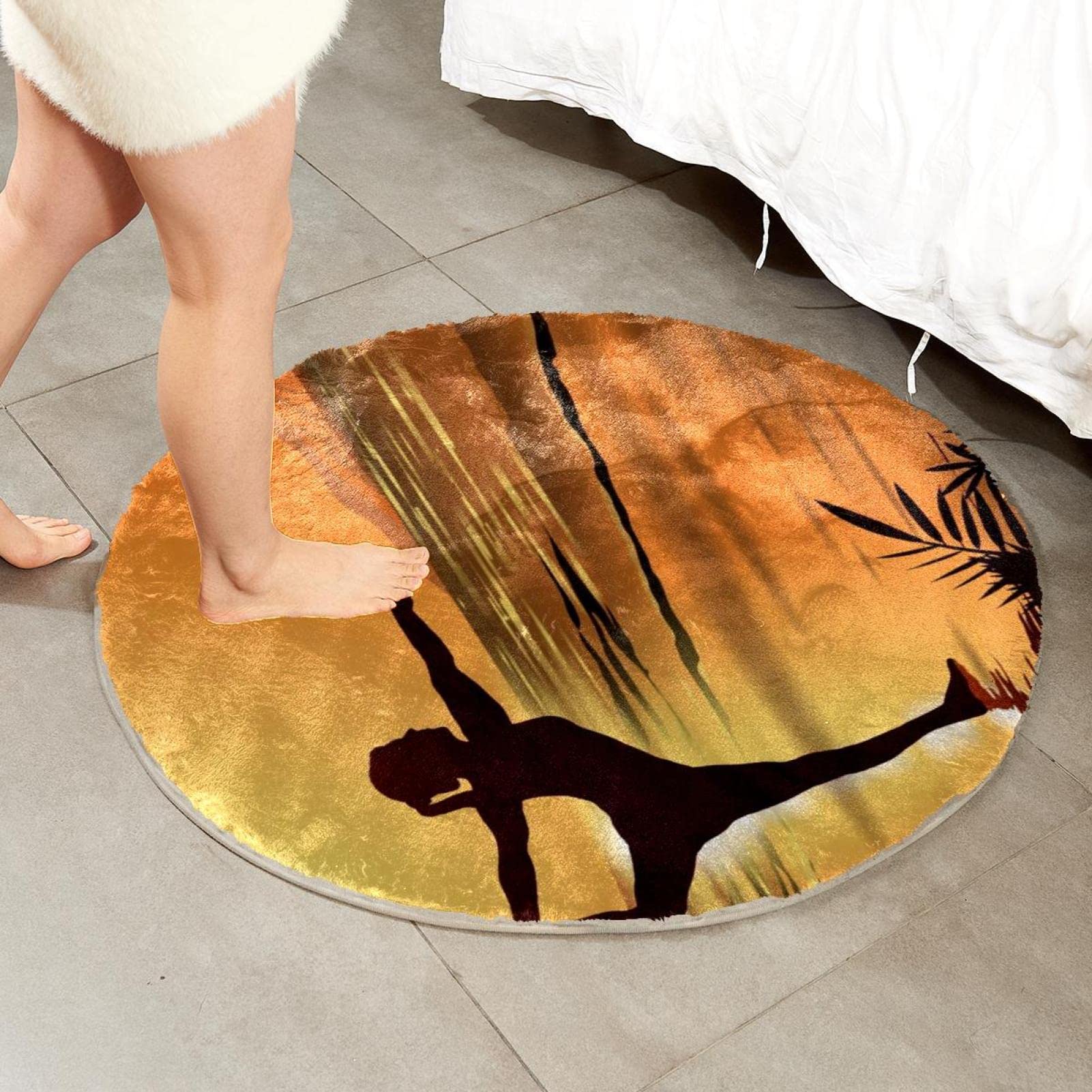Tapis rond de yoga à poils longs doux lavable
