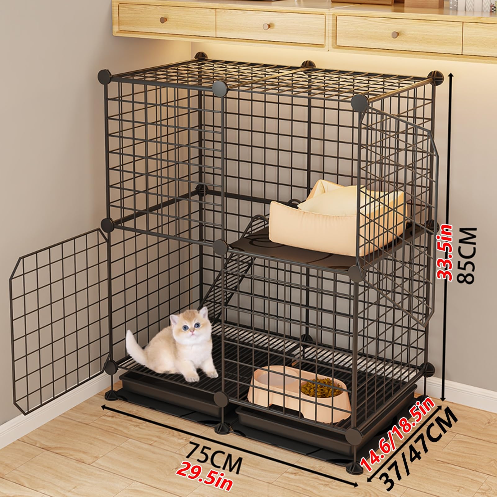 Box per gatti, gabbie in metallo a 2/3 livelli con design staccabile, grande contenitore per esercizi con vassoio e scale, ideale per gatti e furetti