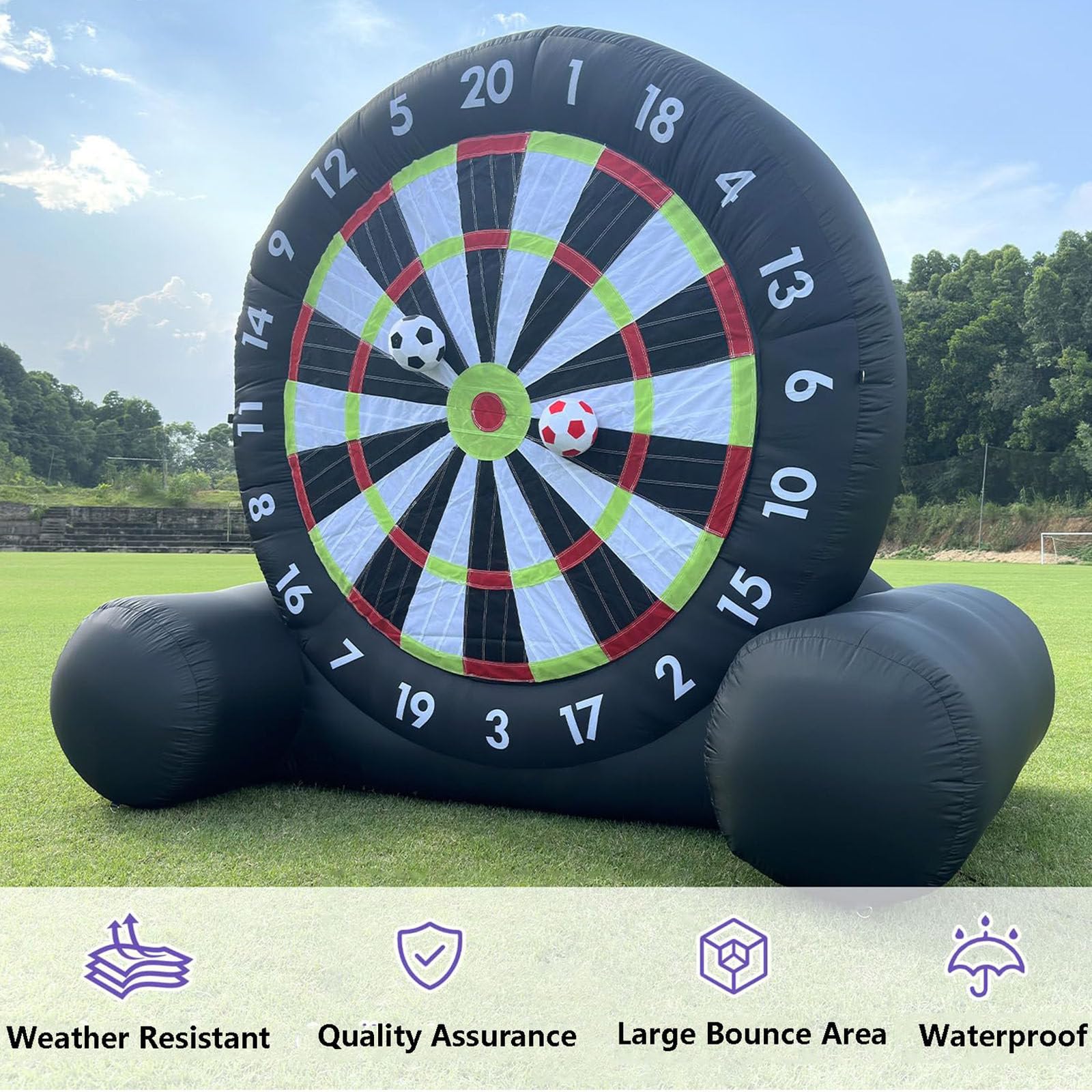 Juego de mesa de dardos de fútbol inflable, diana gigante para diversión al aire libre, incluye 8 pelotas de fútbol y soplador para entrenamiento portátil