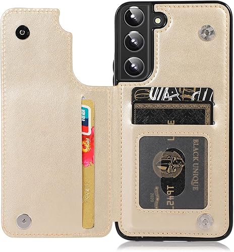 Miniatura 5 de Asuwish Glaxay S22 - Funda para Samsung Galaxy S22 5G con protector de pantalla de vidrio templado, soporte de cuero con tarjetero, doble cierre