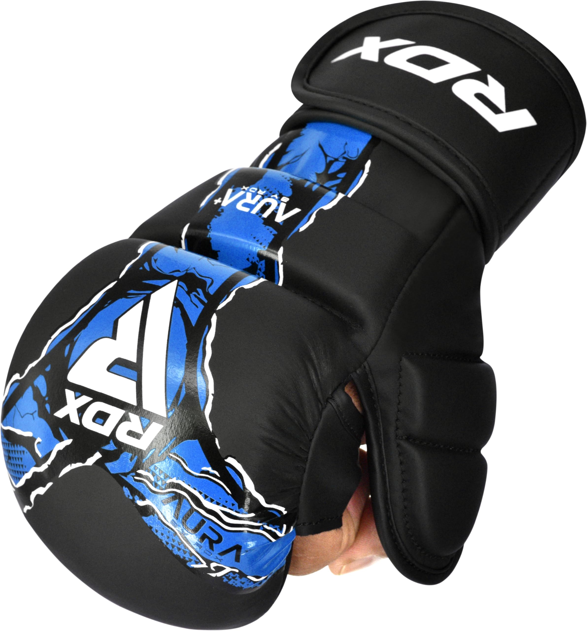 RDX Aura Plus F17 MMA Handschuhe für Herren und Damen, Grappling Handschuhe mit offener Handfläche, Sparring Handschuhe für MMA, Bodenkampf und Grifftechniken, Stoßdämpfende Polsterung, MMA Gloves