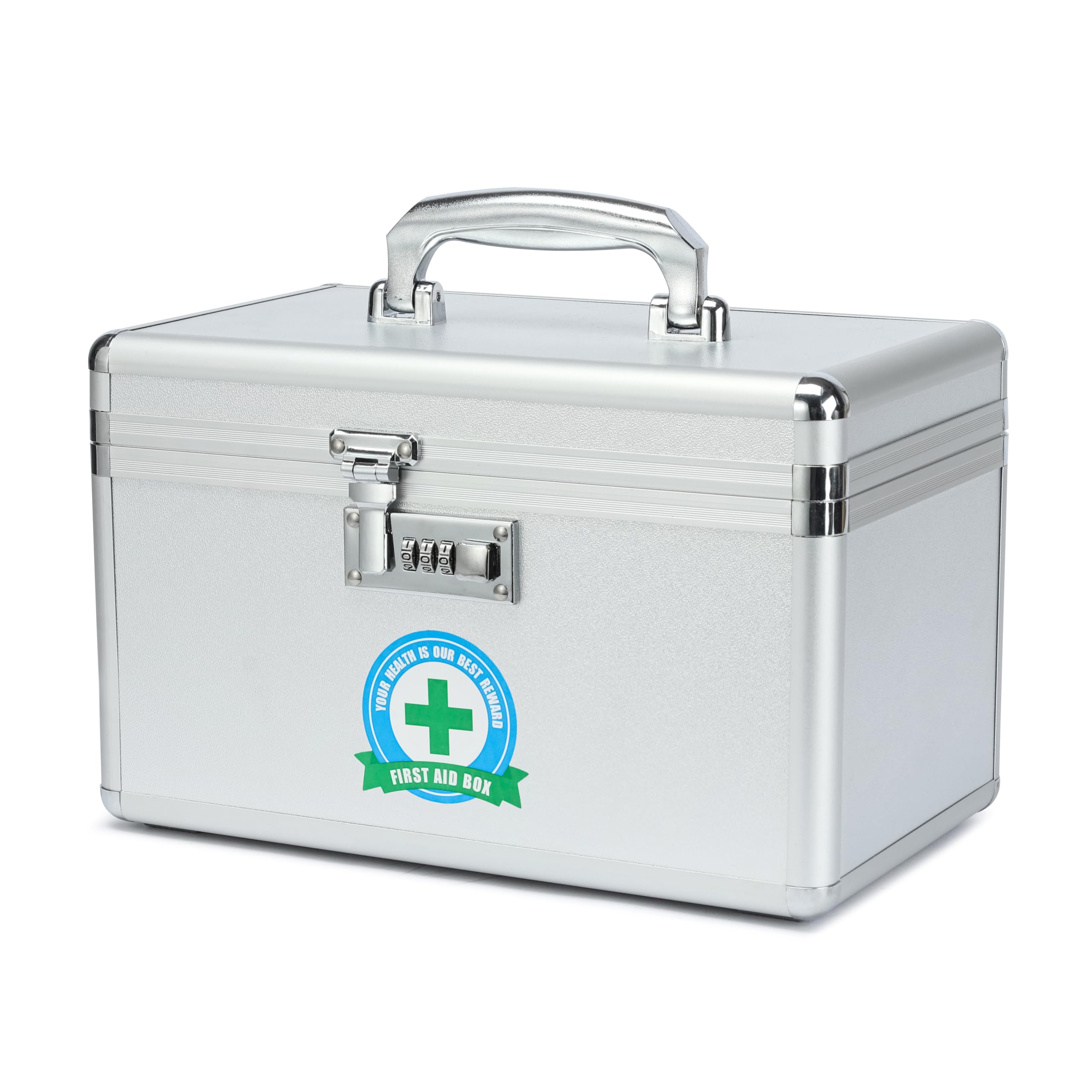 Hewei Works Silver Medication Lock Box, Lockable Medicine Storage, Empty First Aid, Medical Organizer, Safe Lockbox For Home & Outdoor (, Medium)
