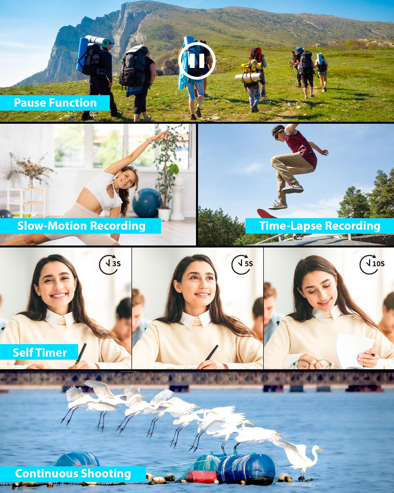 Videocámara 4K Cámara Video 48 MP, Cámara Vlog para Youtube, Zoom Digital de 18X, Pantalla IPSde 3" y 270°, Luz LED de Relleno, Cámara de Video para Micrófono, 2 Baterías, Tarjeta de 32 GB