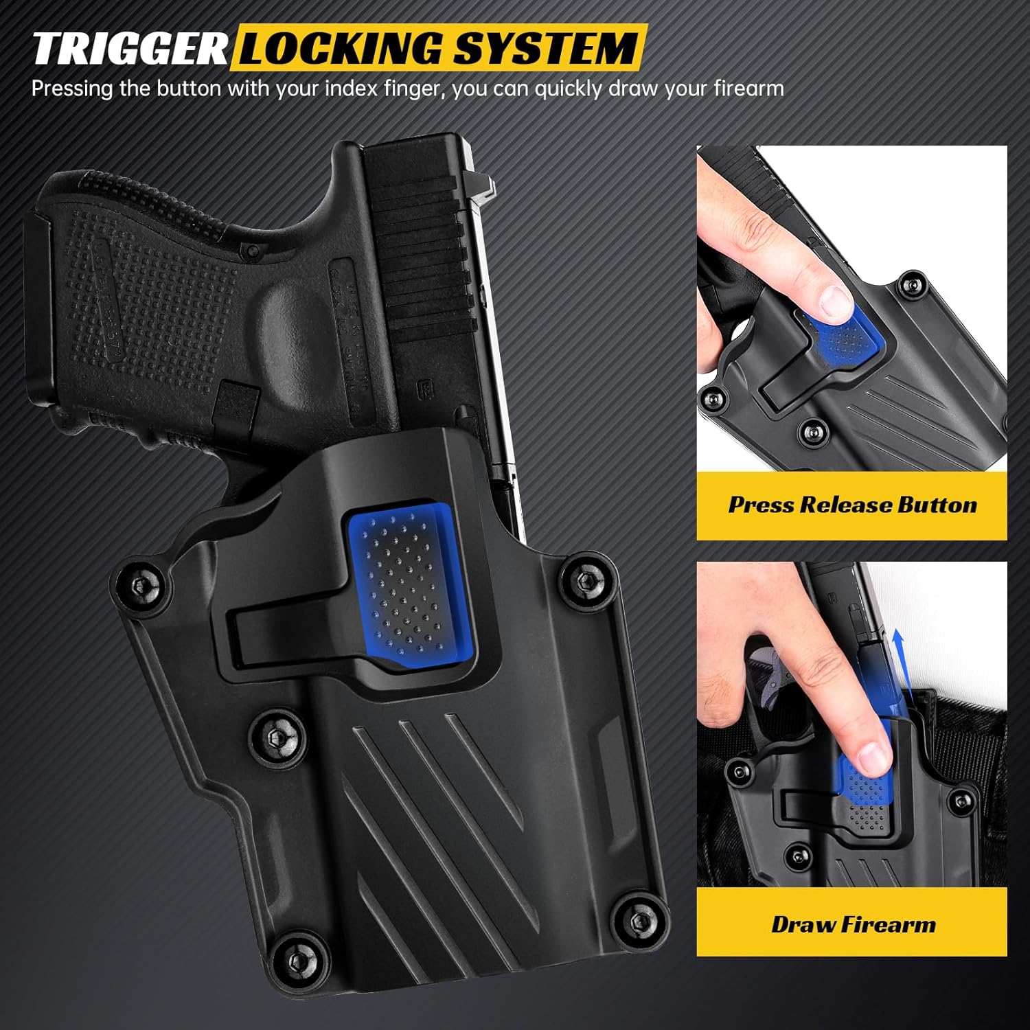 Universal OWB Gun Holster Fits Glock 17/19/22/26/43 Taurus G2/G2C/G3C Sig P365 P320 1911 Series Springfield Hellcat M&P 9mm Most Popular Full Size & Compact Pistols, Index Finger Release, Right Hand