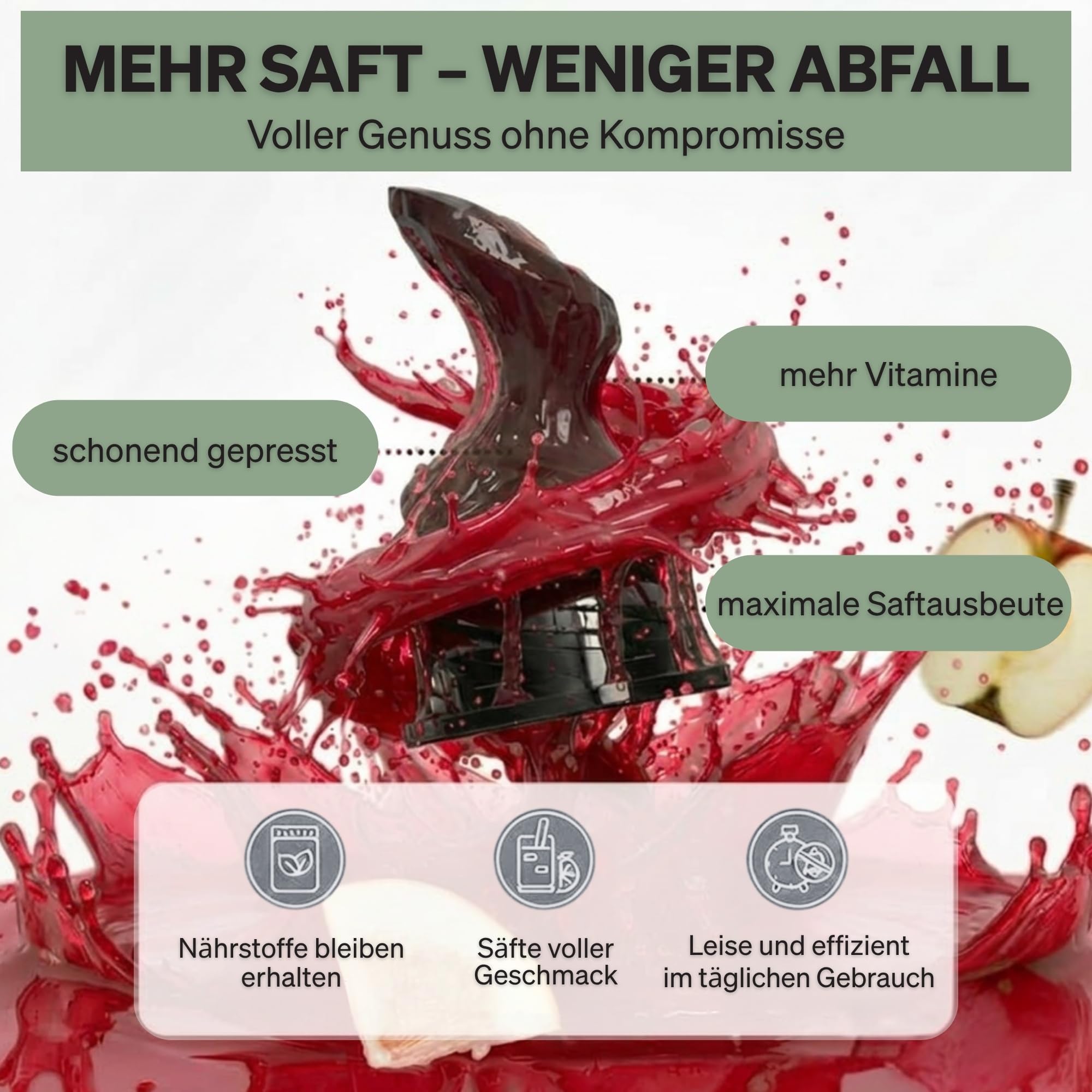 Entsafter, 250W Slow Juicer Kaltentsafter mit Holz-Untersetzern & 130 mm XXL Einfüllschacht für ganze Früchte & Gemüse | BPA-frei | Rücklauffunktion | Inkl. 2 Gläsern & Saftrezepte