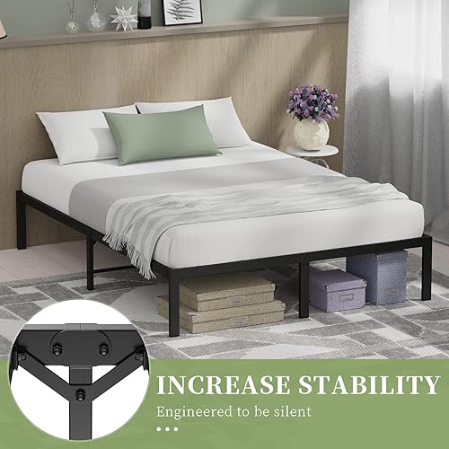 Miniatura 3 de Musen Marco de cama Queen con plataforma de 14 pulgadas con almacenamiento, marco de cama de metal de acero resistente, no necesita somier, sin