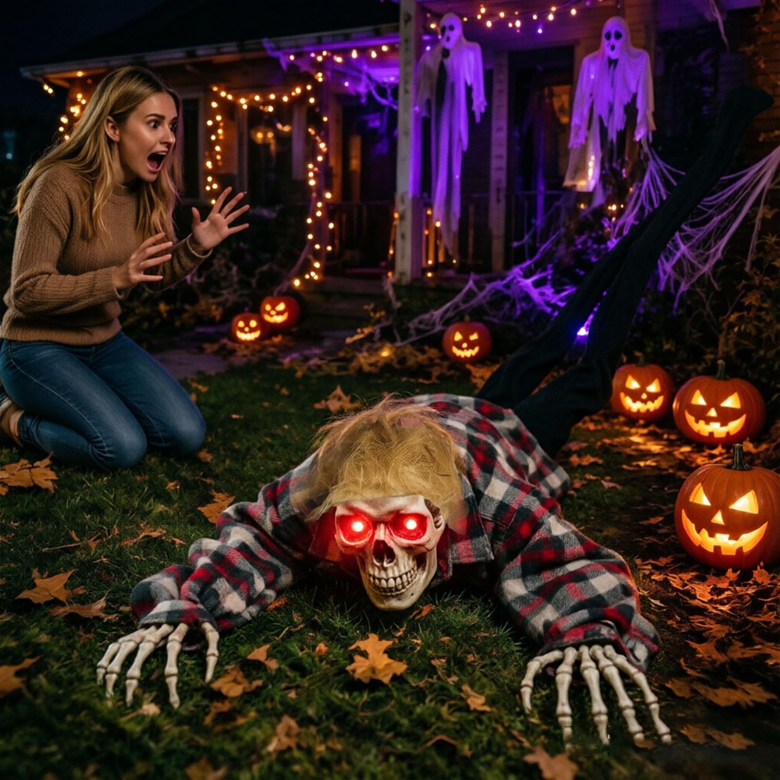 Fantasma zombi eléctrico de Halloween, decoración aterradora de Halloween