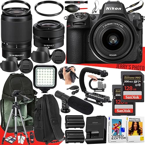 Nikon Z8 Mirrorless Camera with Nikon NIKKOR Z 24-50mm f/4-6.3 and NIKKOR Z DX 50-250mm f/4.5-6.3 VR Lens + 2pc 128 GB Memory + Video LED Light + Mic + More (36pc Bundle) (Renewed)