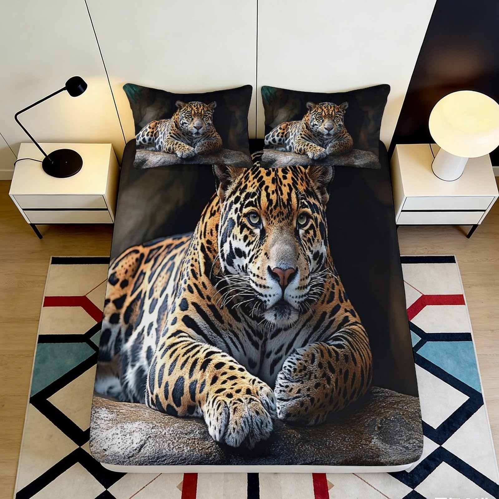 3D Printed Leopard Animal Fitted Sheet Microfiber Soft Breathable Jungle Wild Cat Mattress Cover for Bedroom Dorm Decor 90x200x25cm