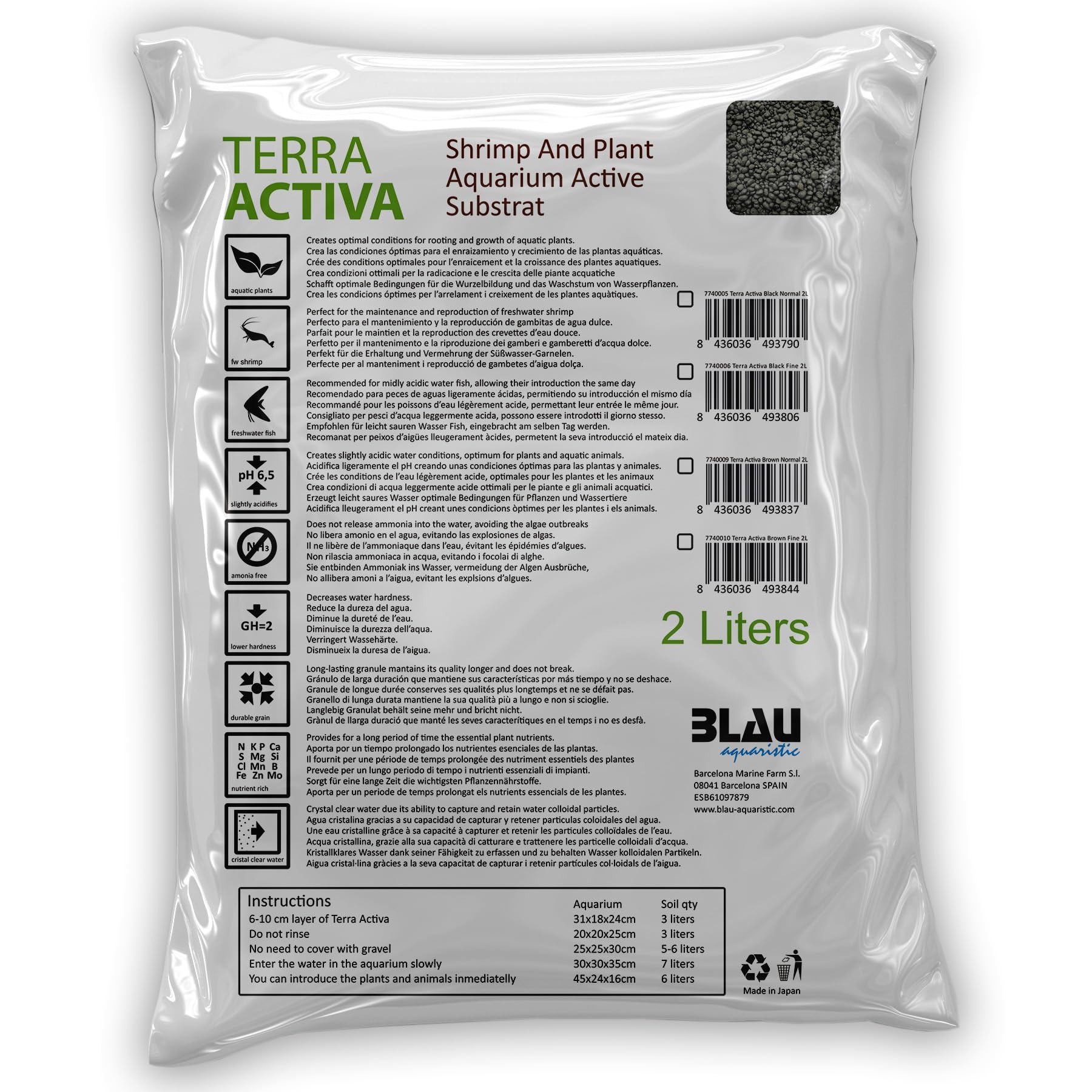 Blau Aquaristic 7740003 Terra Activa Black Normal 8L