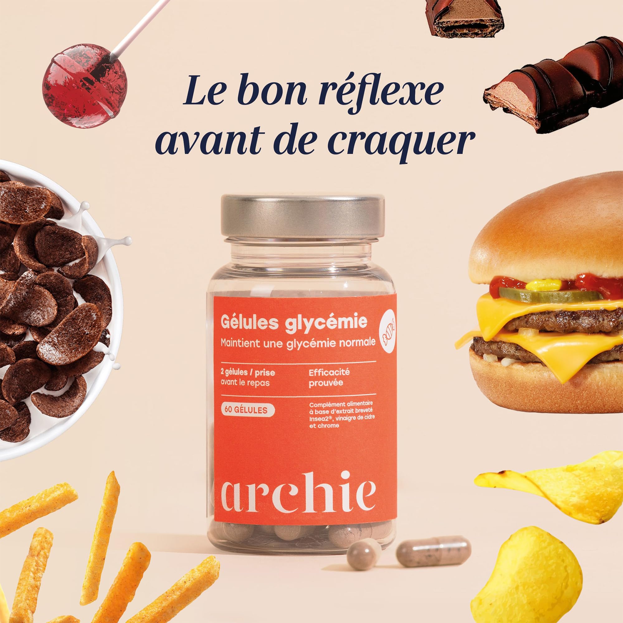 Archie, Gélules avec Chrome + Actif Breveté Biologique - Maintient une Glycémie normale. 8 études cliniques. Naturel, Vegan, Made in France. Cure de 1 mois. 60 gélules.
