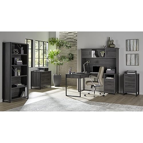 Realspace® DeJori 59" W L-Shape Corner Desk with Hutch, Charcoal