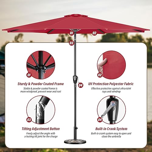 Vista 127 de Simple Deluxe Sombrilla de patio de 9 pies con botón de inclinación/manivela