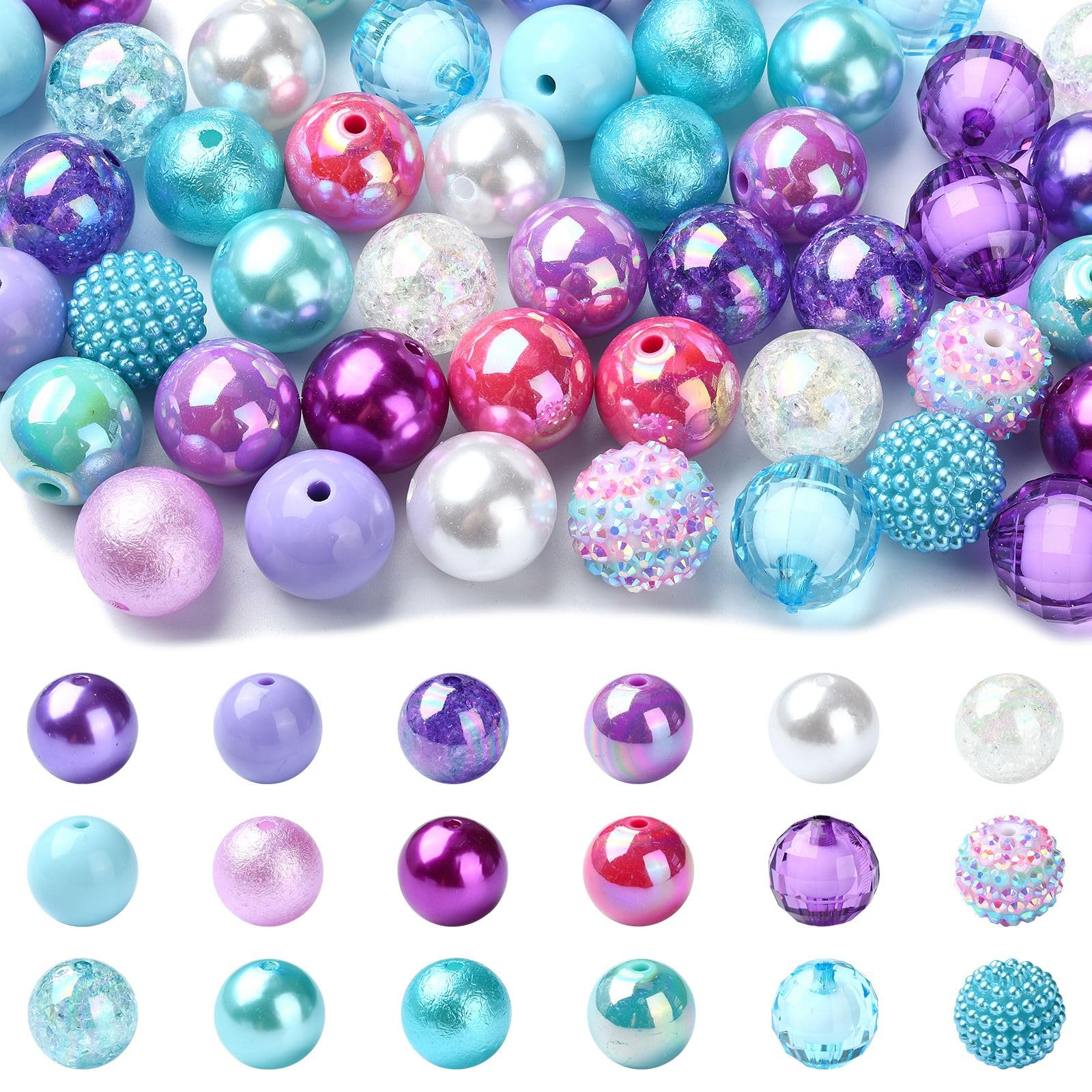 UR URLIFEHALL 50 Pcs Marine Theme Acrylic Round Beads 20mm Bubblegum Beads Colourful Gumball Beads for Jewellery Making Crafts Phone Straps