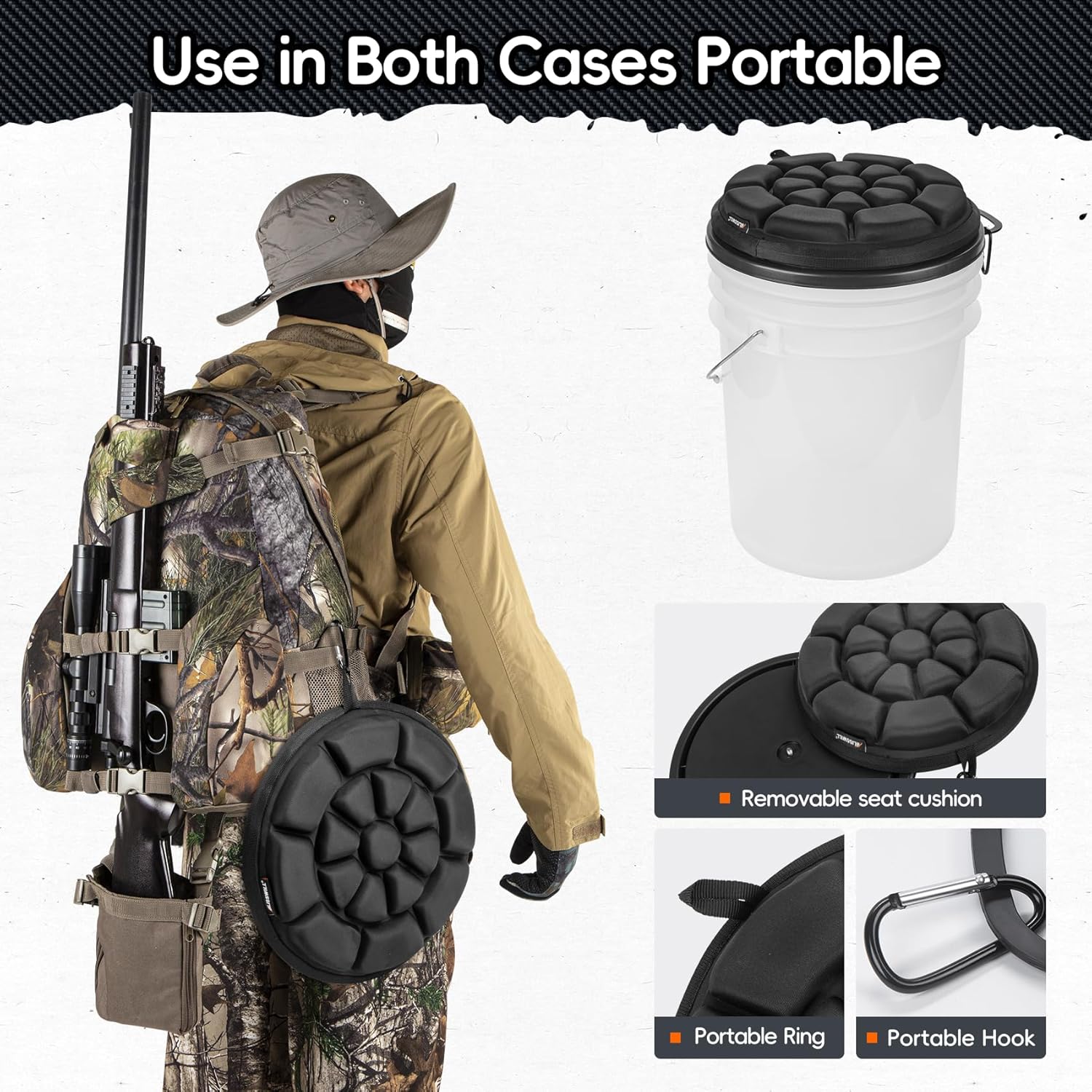 BLISSWILL Outdoor 5 Gallon Bucket Seat - 360° Swivel, Comfortable Foam Cushion for Hunting, Fishing, Gardening, Camping sportsman's Bucket lid
