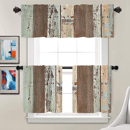 Miniatura 2 de Batmerry Cortinas de madera marrón, pintadas de madera rústica, tratamiento de ventana de madera rústica, cortina corta de cocina multicapa de