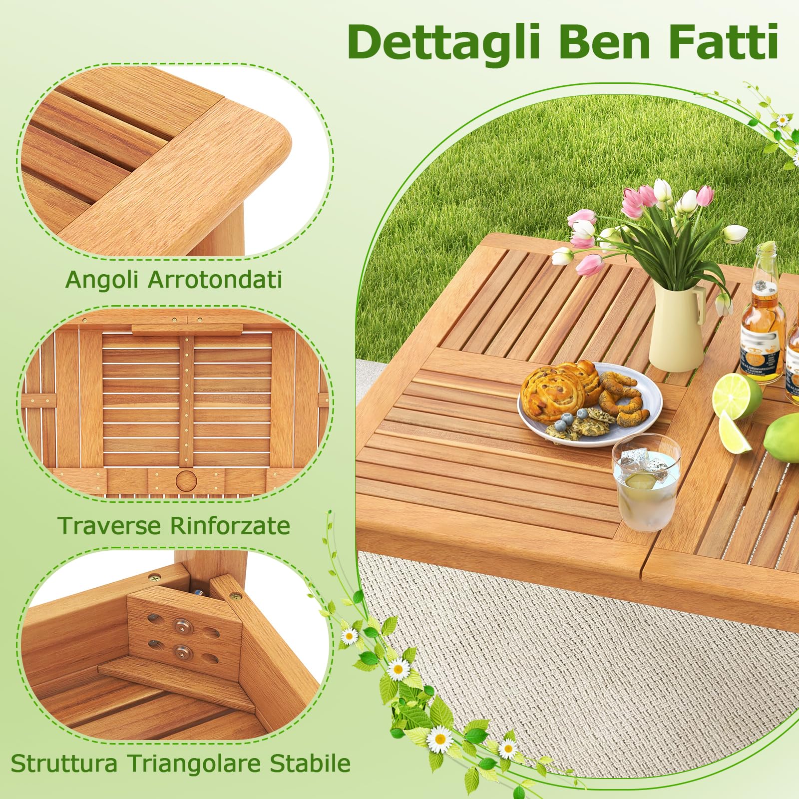 COSTWAY Tavolo Pranzo da Esterno 170 cm, con Foro per Ombrellone 5 cm, Tavolo Giardino in Legno Acacia a 6 Posti, per Giardino Patio, Portata 160 kg, 170 x 90 x 75,5 cm