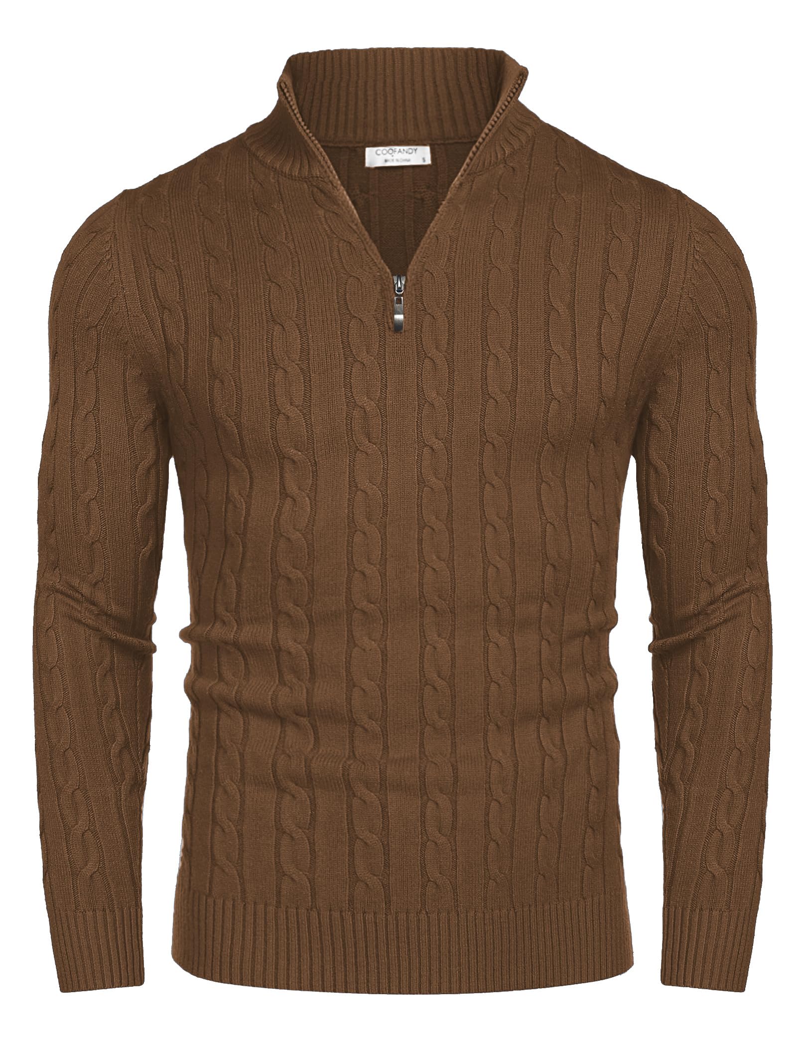 COOFANDY Maglione da uomo con zip a quarto slim fit casual lavorato a maglia dolcevita pullover a collo alto polo maglione