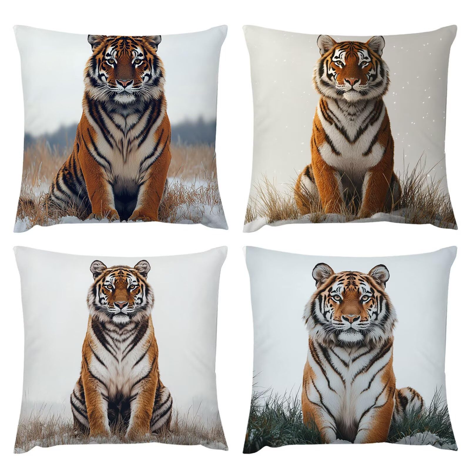 Set de 4 Cojines de Terciopelo 60x60 cm Animal tigre Fundas de Cojín Decorativas para Sofá o Silla Fundas de Cojín con Cremallera Invisible Sofá Salón Dormitorio Exteriores Cojines Decorativas I-2119