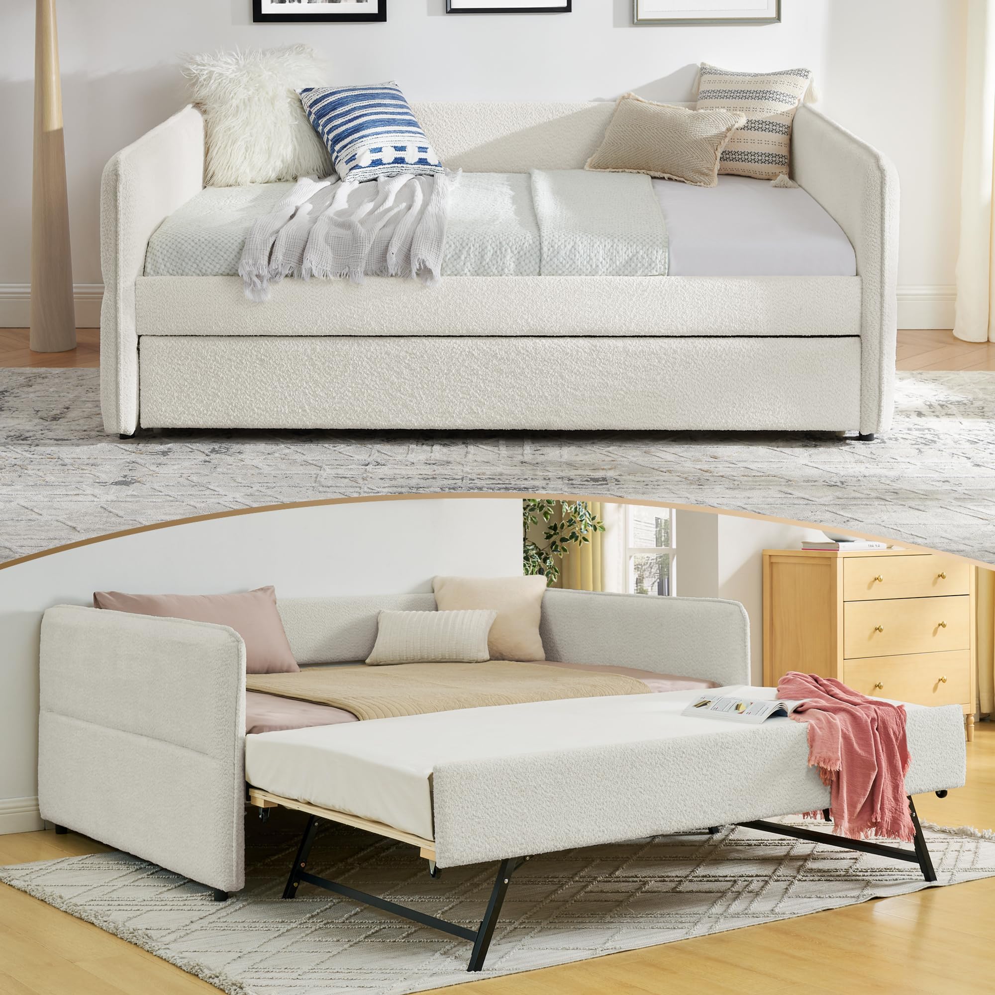 SmartEdge Boucle Full-Size Daybed in Beige