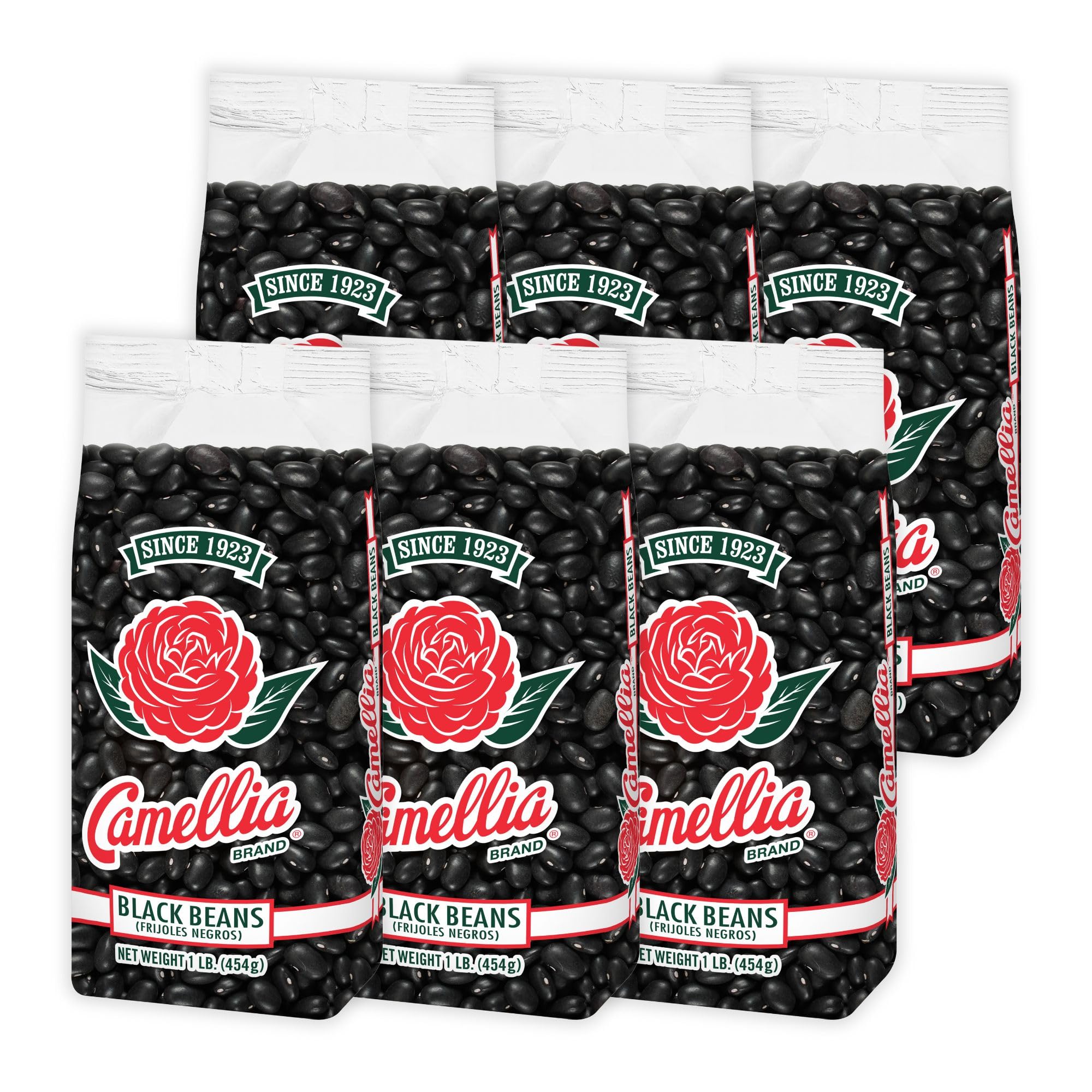 Camellia Brand Dried Black Beans, Frejoles Negros – Premium Non-GMO Black Turtle Beans for Soups, Chili, Tacos, Burritos, Rice & Peas, Latin & Southwestern Cooking – Gluten-Free, High Protein, Vegan & Vegetarian Friendly, 1 Pound (Pack of 6)