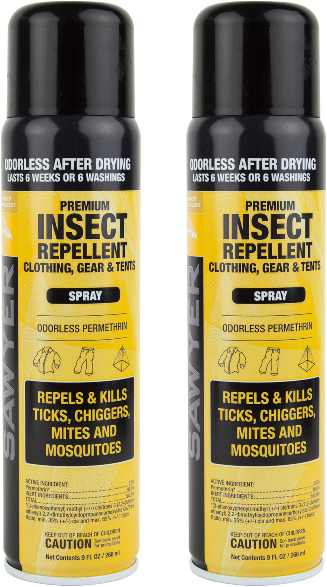 Sawyer Products SP6022 Premium Permethrin Insect Repellent for Clothing, Gear & Tents, Aerosol Spray, 9-Ounce, Twin Pack