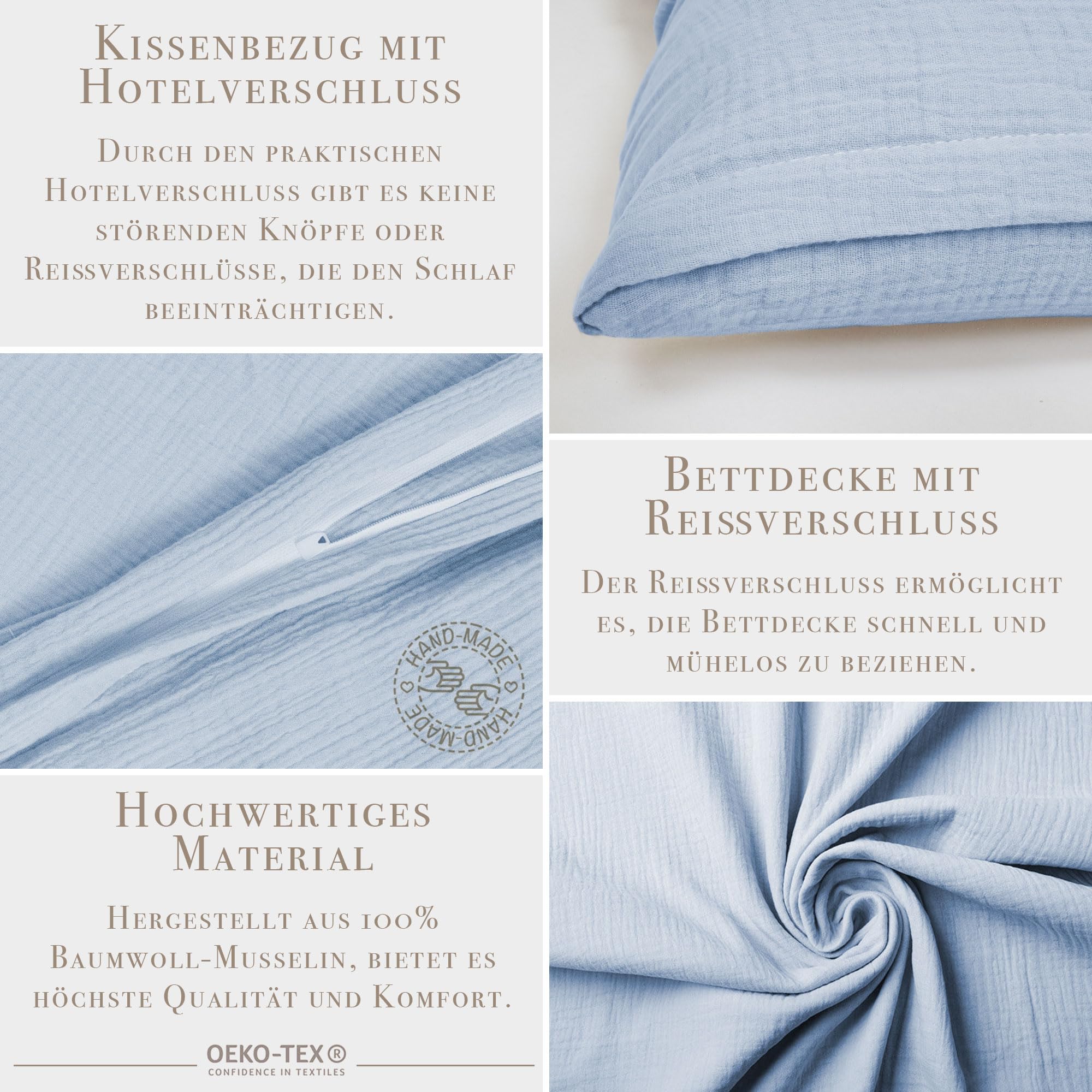 PaLulli® Komplet pościeli z muślinu 135 x 200 cm, poszewka na poduszkę 80 x 80 cm, pościel dziecięca ze 100% bawełny ekologicznej, certyfikat Oeko-Tex, 135 x 200 cm + 80 x 80 cm (niebieska)