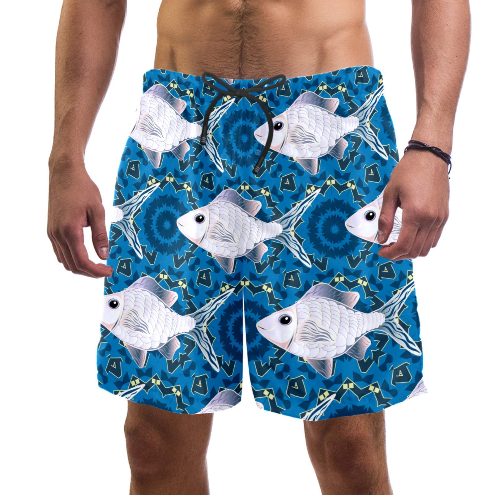 Eslifey Fish Pattern Swim Trunks Elastic Swimsuit Board Shorts for Men