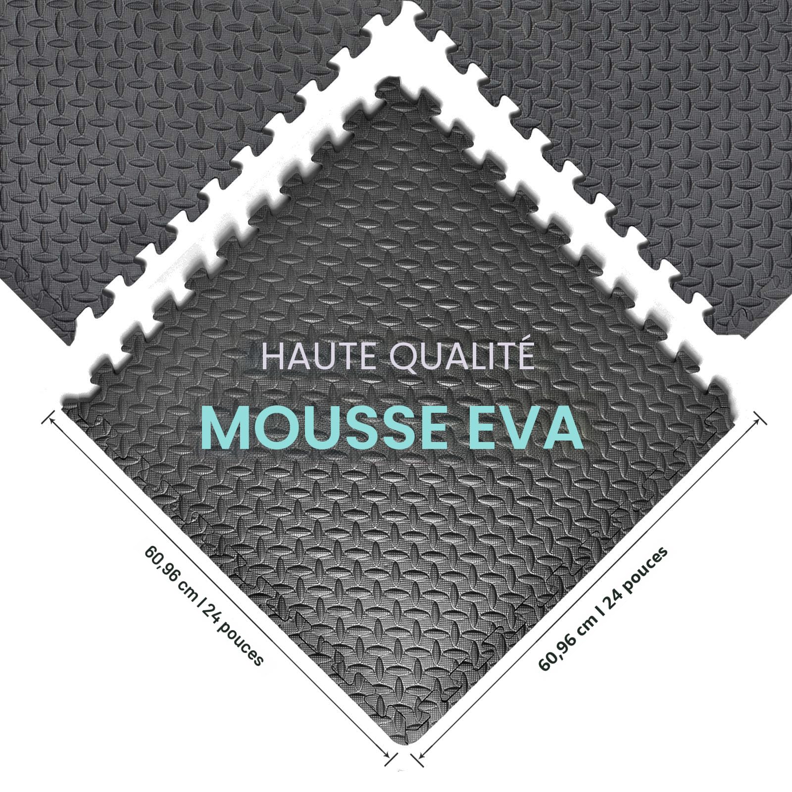 REALIKE Tapis de protection de sol en mousse EVA pour exercices de fitness, sport, jeux d'enfants (60 x 60 cm), Noir - 12 carreaux, 48 Square Feet -12 Tiles