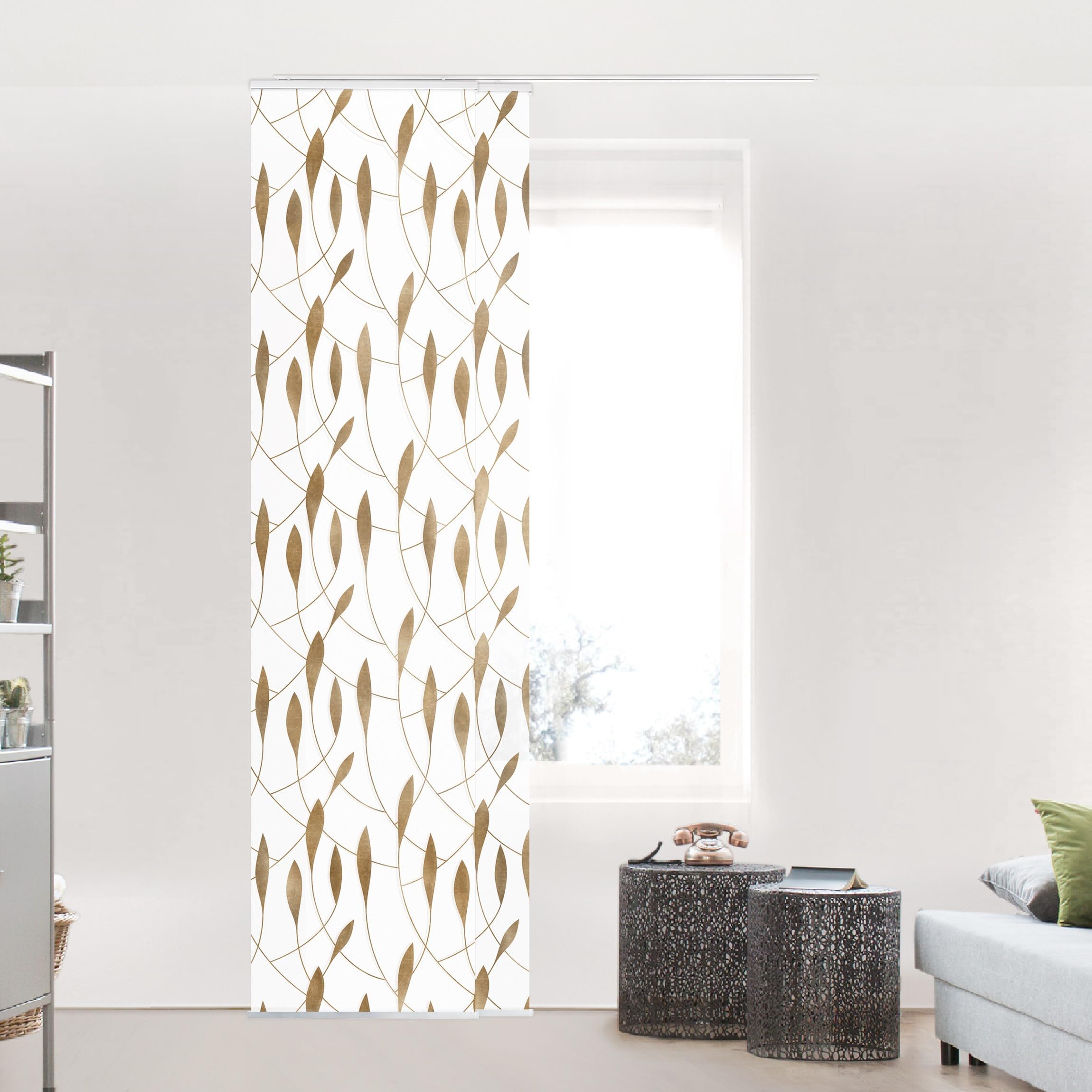 Schiebegardine halbtransparent 60er Paneel Klett Muster Textil lichtdurchlässig - Motiv Modern Flächenvorhang schwarz Weiss Wohnzimmer Schlafzimmer 2435 (120x250 cm - 2er Set)