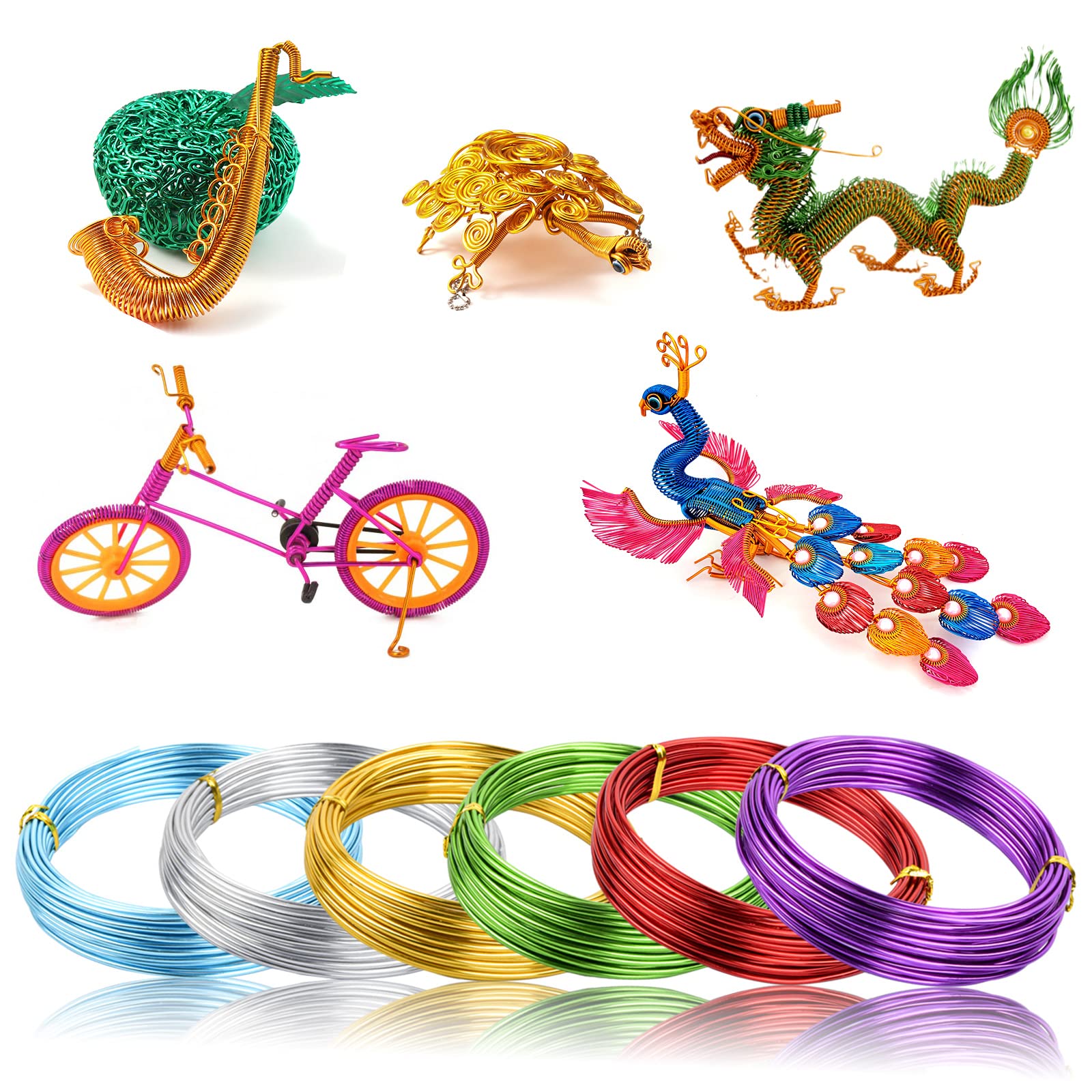 6 rotoli di filo di alluminio flessibile da 2 mm, per fai da te, 6 colori, filo di alluminio rotondo, per scultura fai da te, bicicletta, moto, modellazione, 10 m per rotolo
