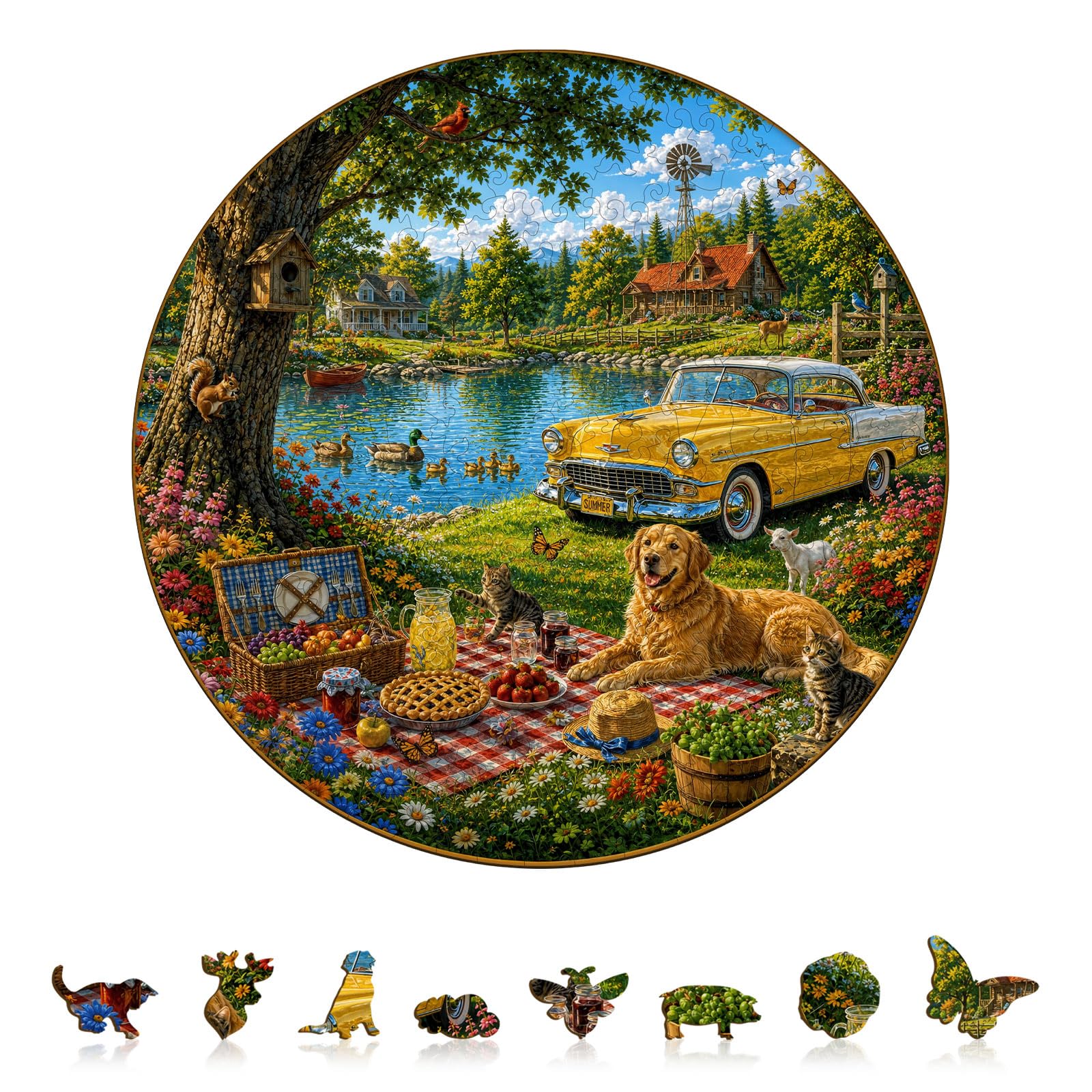 CHARMIBLE Wooden Puzzles for Adults, Picnic Lake 300pcs Jigsaw Puzzle