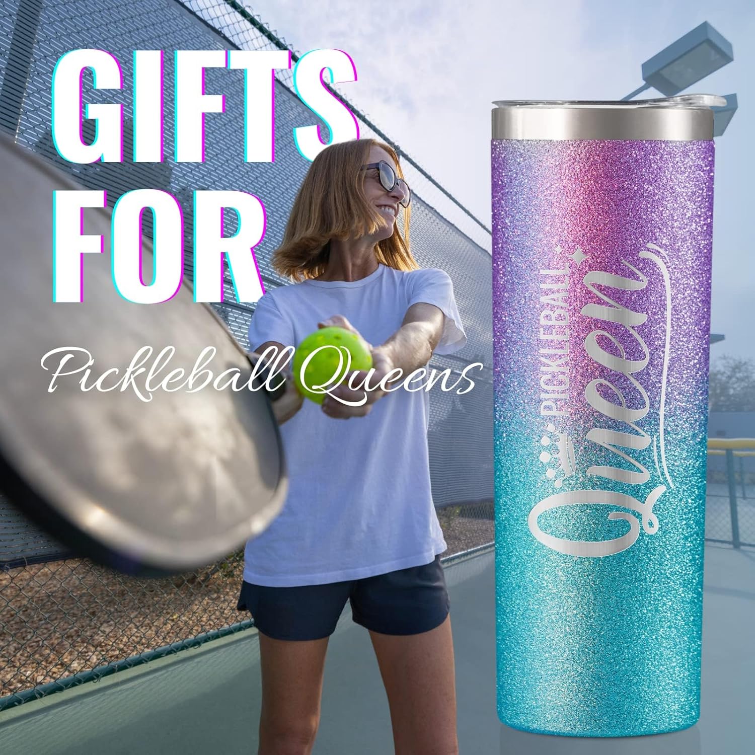Onebttl Pickleball Gifts for Women, Gifts for Pickleball Lovers, Pickleball Accessories, 20 oz Stainless Steel Skinny Tumbler with Lid, Pickleball Queen (Purple) - Image 4