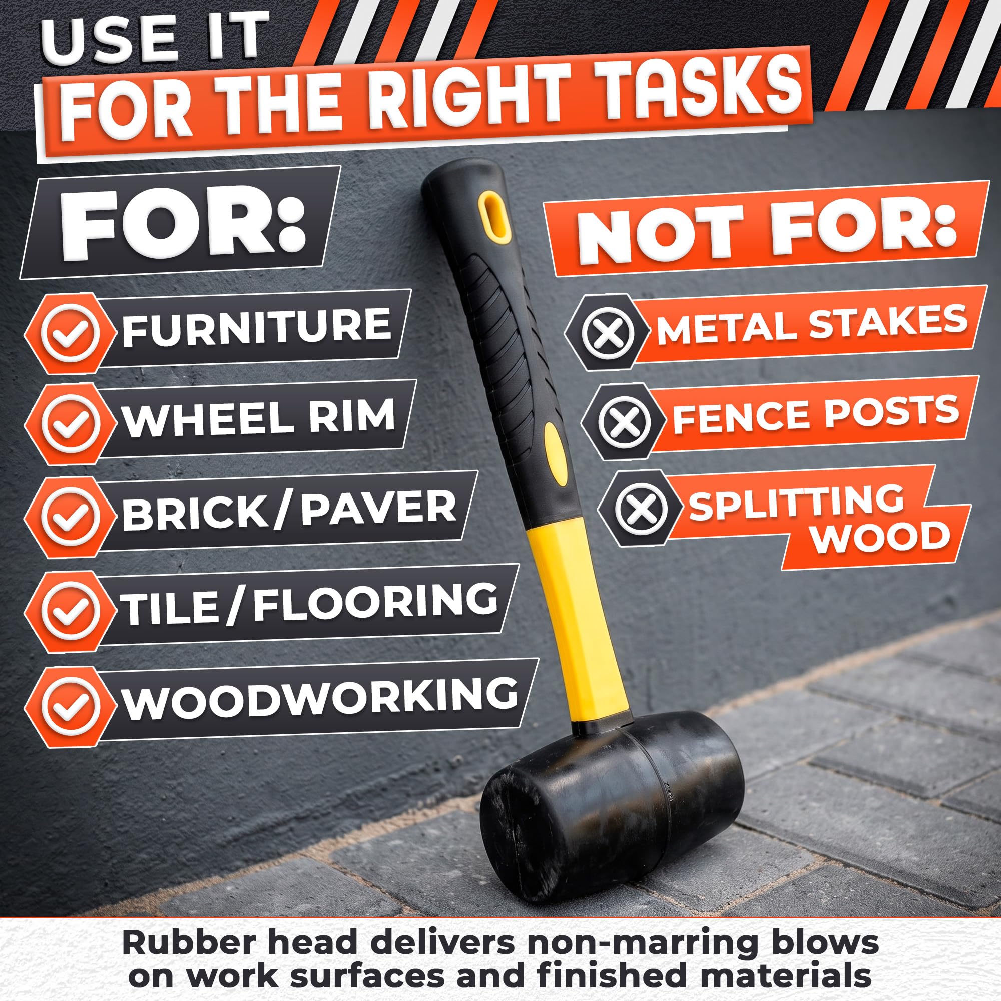 LEGLO 24oz Rubber Mallet - Durable Hammer for DIY -9
