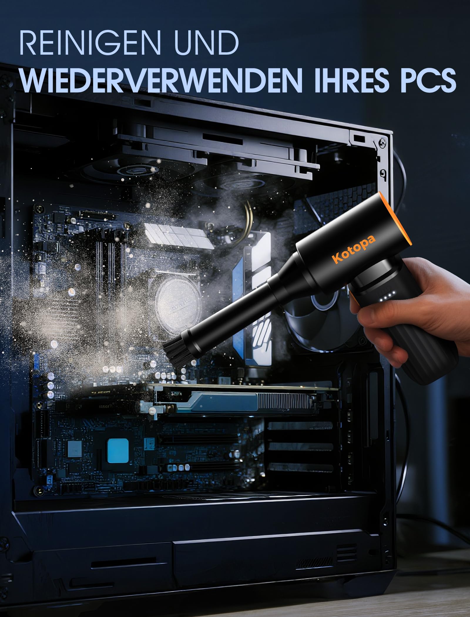 Kotopa Elektrische Staubgebläse 3 Gang 200000 RPM 8000 mAh Akku Ultraleise Druckluft PC Reinigungsset Schwarz