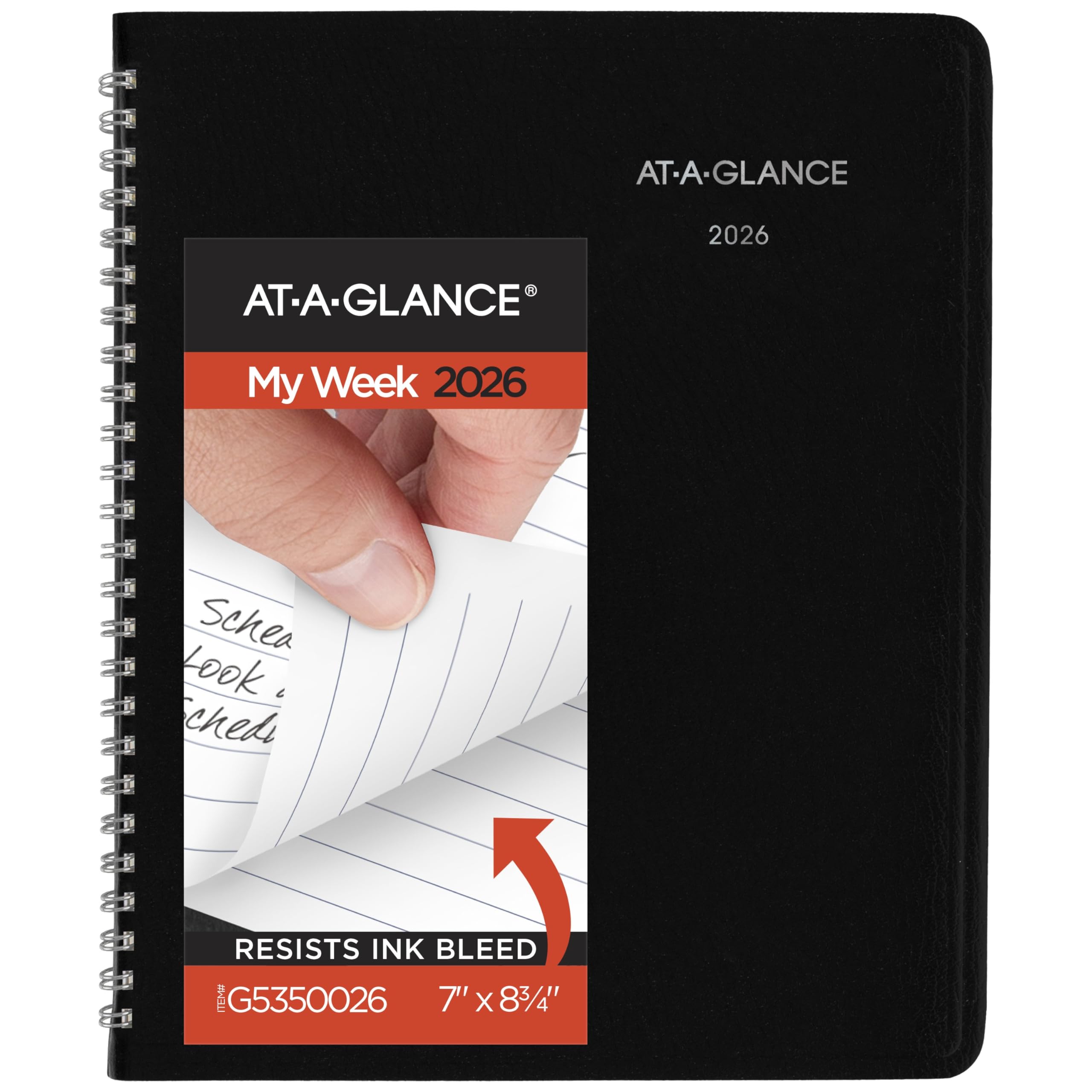 AT-A-GLANCE Tagesplaner 2026, Wochenplaner, 17,8 x 22,2 cm, Medium, Block-Stil, Schwarz (G5350026)
