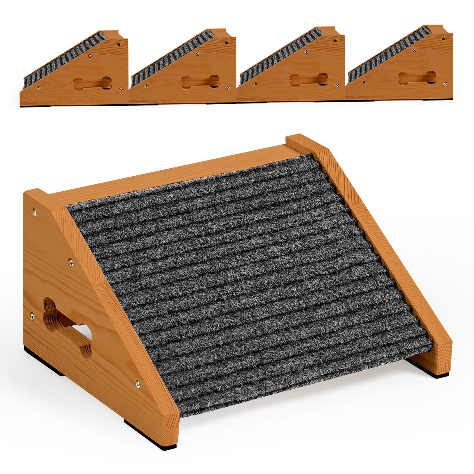 4 pack wooden dog ramp for stairs suits for small medium dogs cats, pet steps stairs for staircase stairs for dogs cats, need installation, brown color