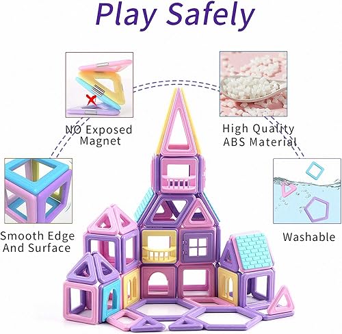 Miniatura 2 de ASOK 149 piezas de minibloques magnéticos castillos de construcción de azulejos de edutainment juguetes para desarrollar creatividad, imaginación,