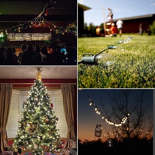 Miniatura 7 de Cadena de luz C9 de 50 pies para espaciado E17-12, cadena de luz de Navidad para exteriores con 50 enchufes para patio, cable verde