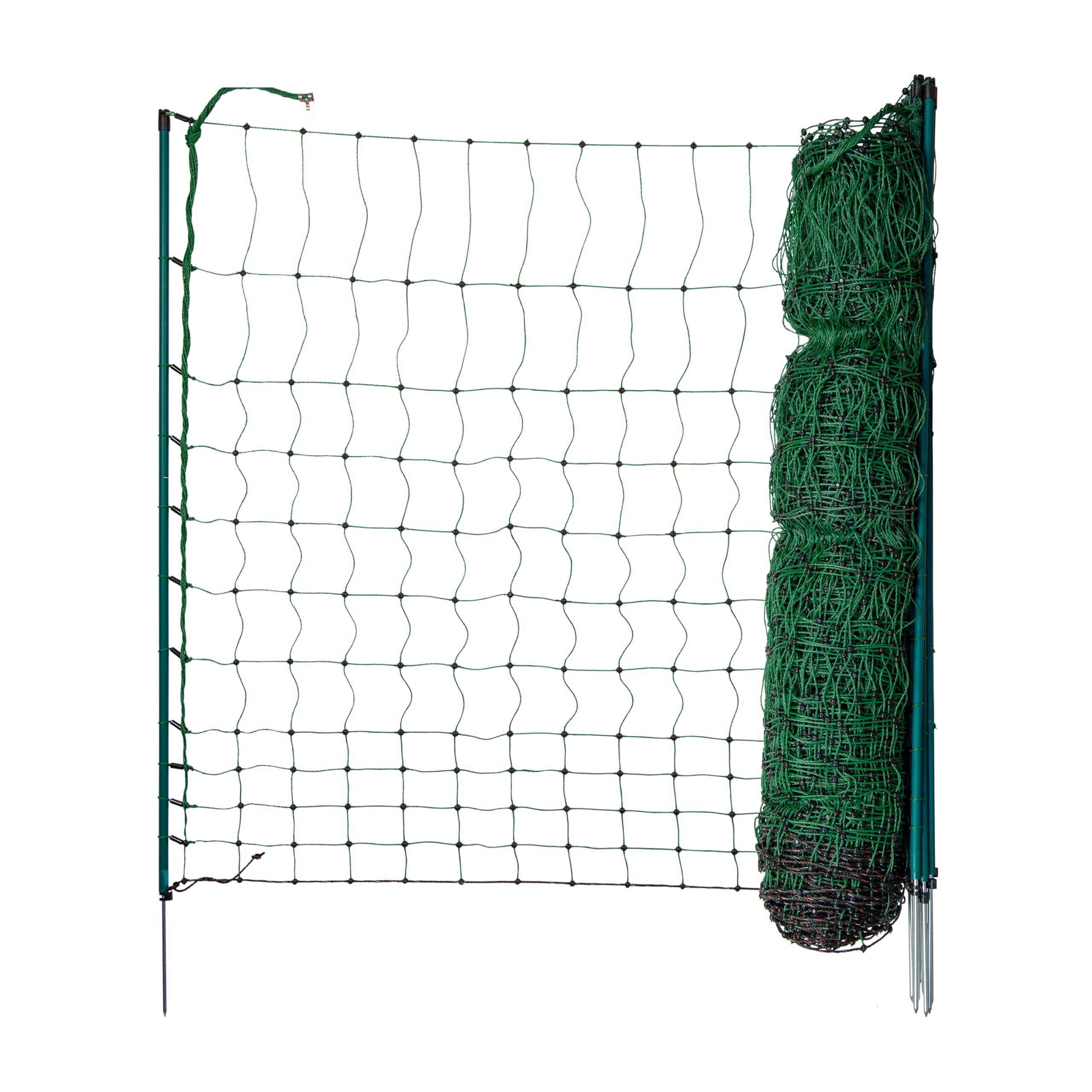 Red de seguridad para aves de corral, 105 cm, 50 m, 15 estacas, color verde